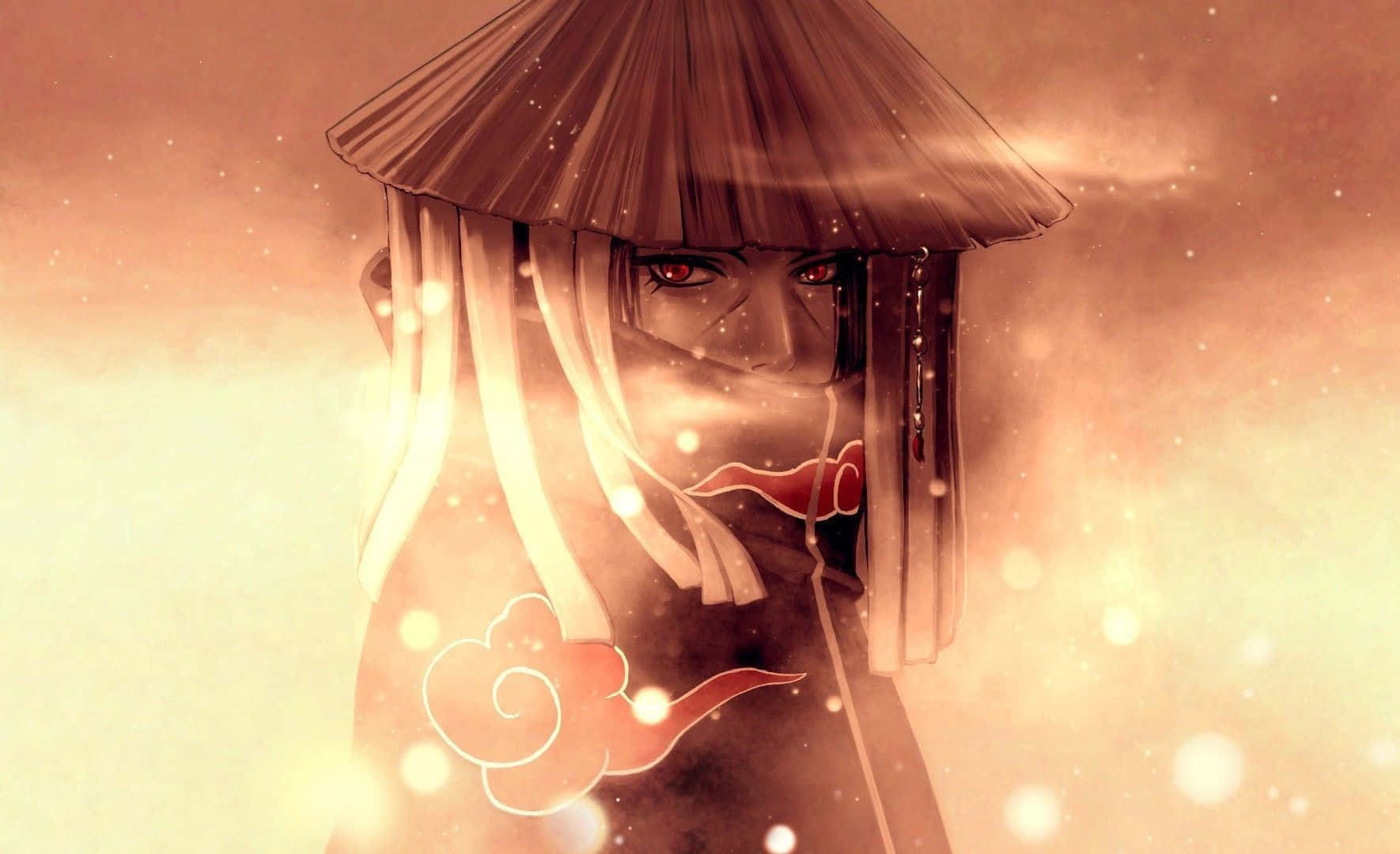 Itachi Uchiha van die Naruto-reeks met Sharingan-oë Muurpapier