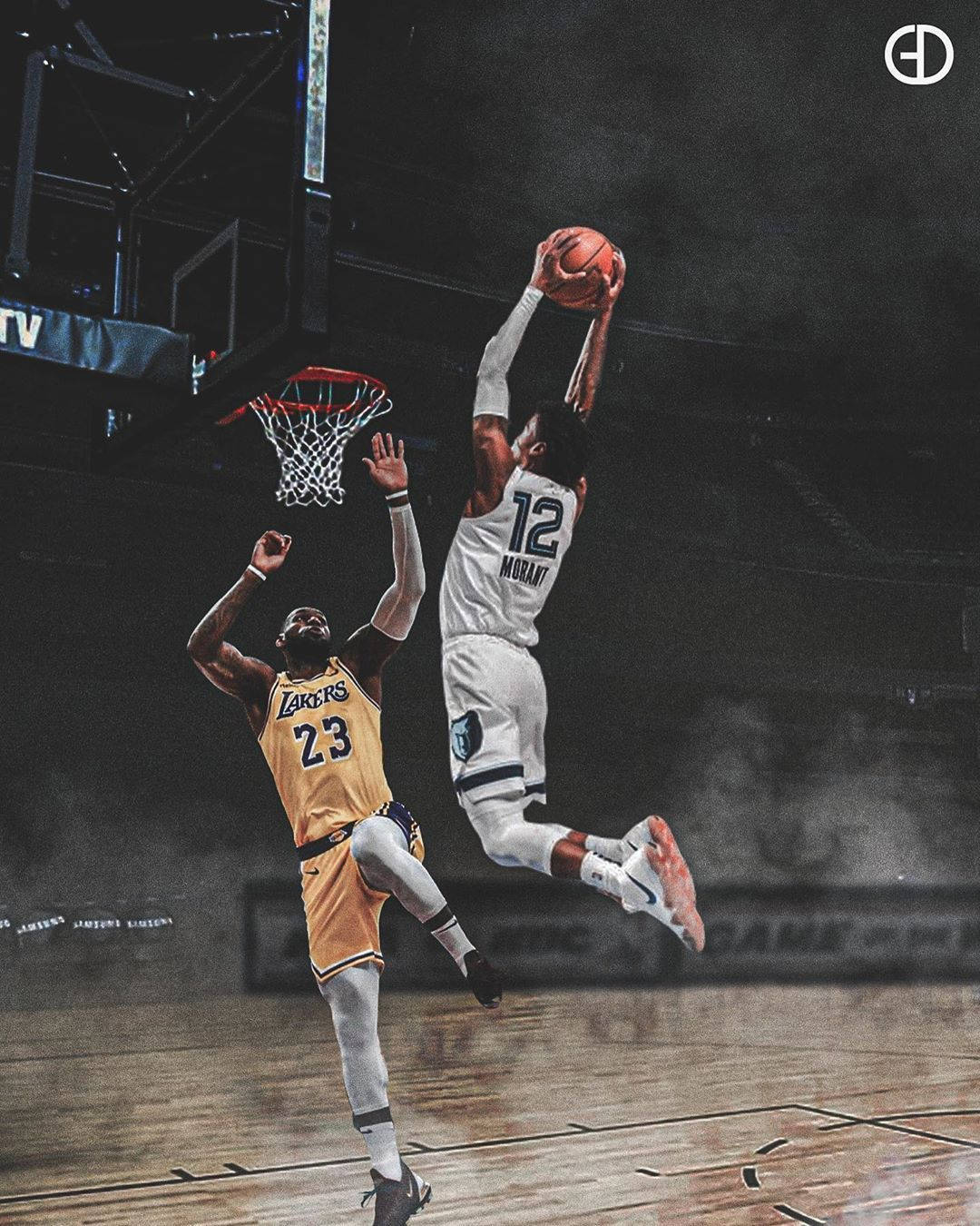 Ja Morant Dunks teen Lebron James — Basketbal GIF Muurpapier