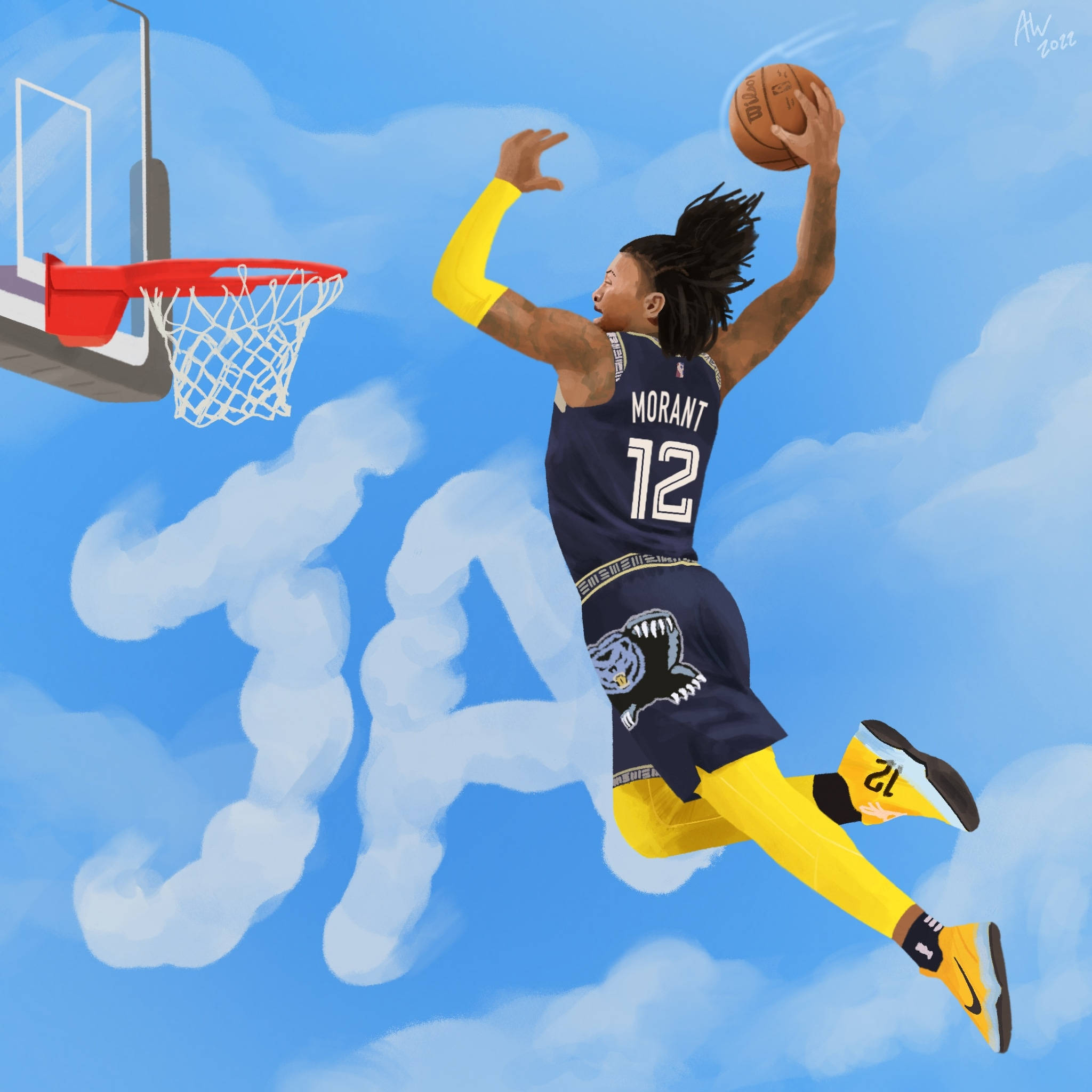 Ja Morant Dunkspeler Memphis Grizzlies Muurpapier