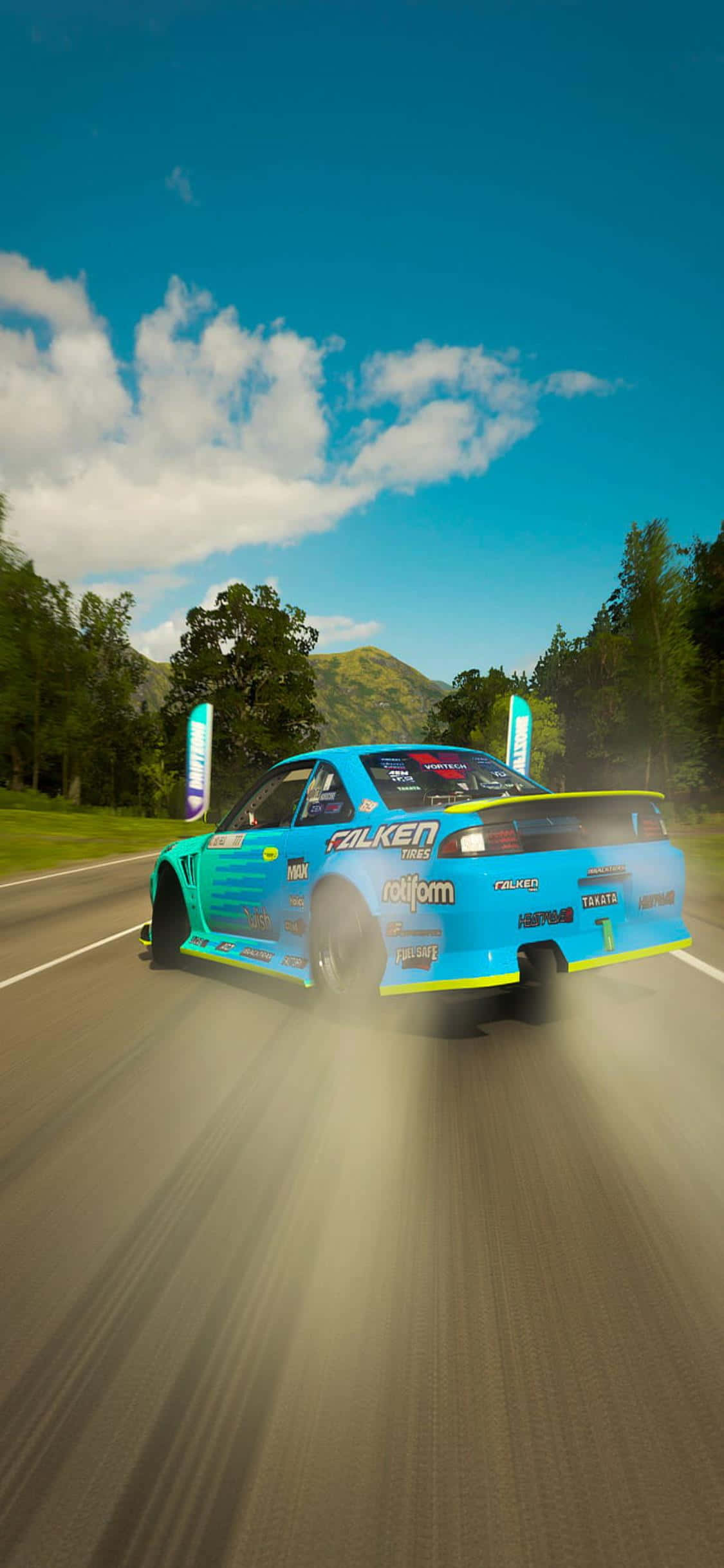 Jaag voor die res van die trop met Forza Horizon 4 op iPhone Xs Muurpapier