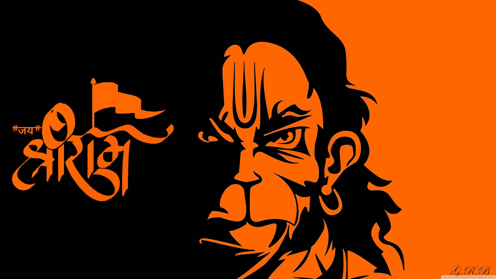 Jai Shree Ram HD Swart Oranje Gesig Muurpapier
