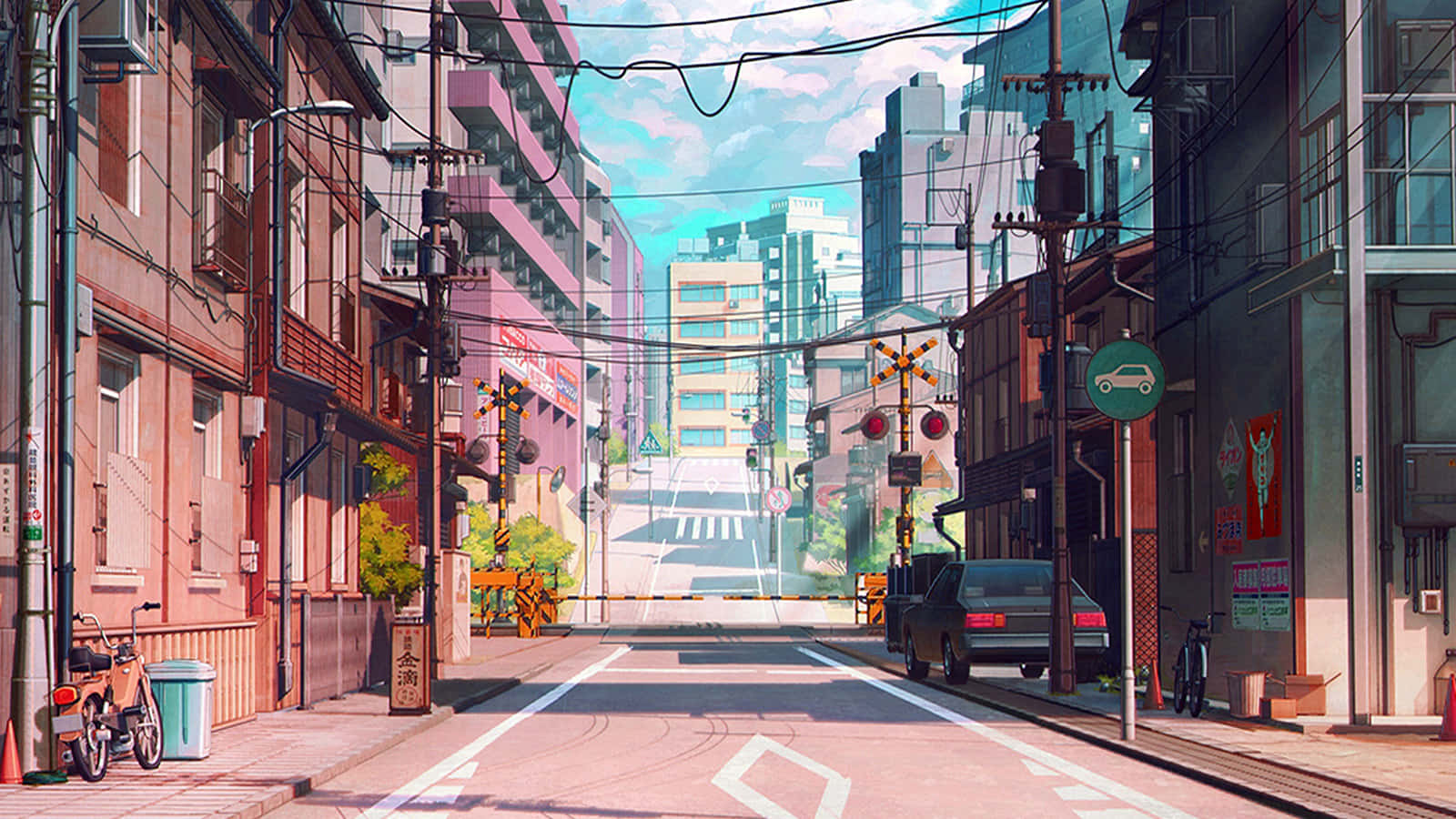 Japan Anime Stadstraat Muurpapier