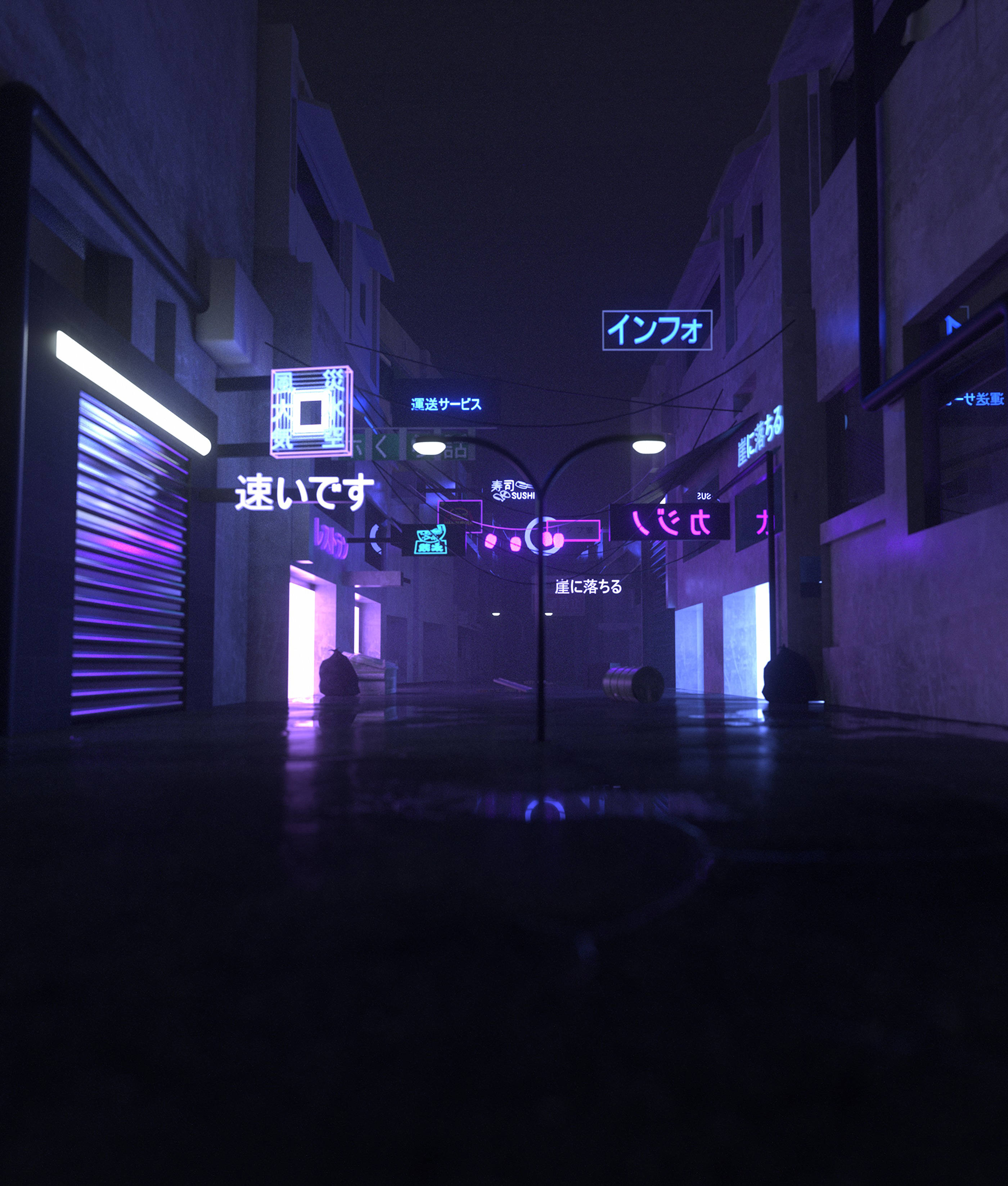 Japan Alley Neon City Muurpapier