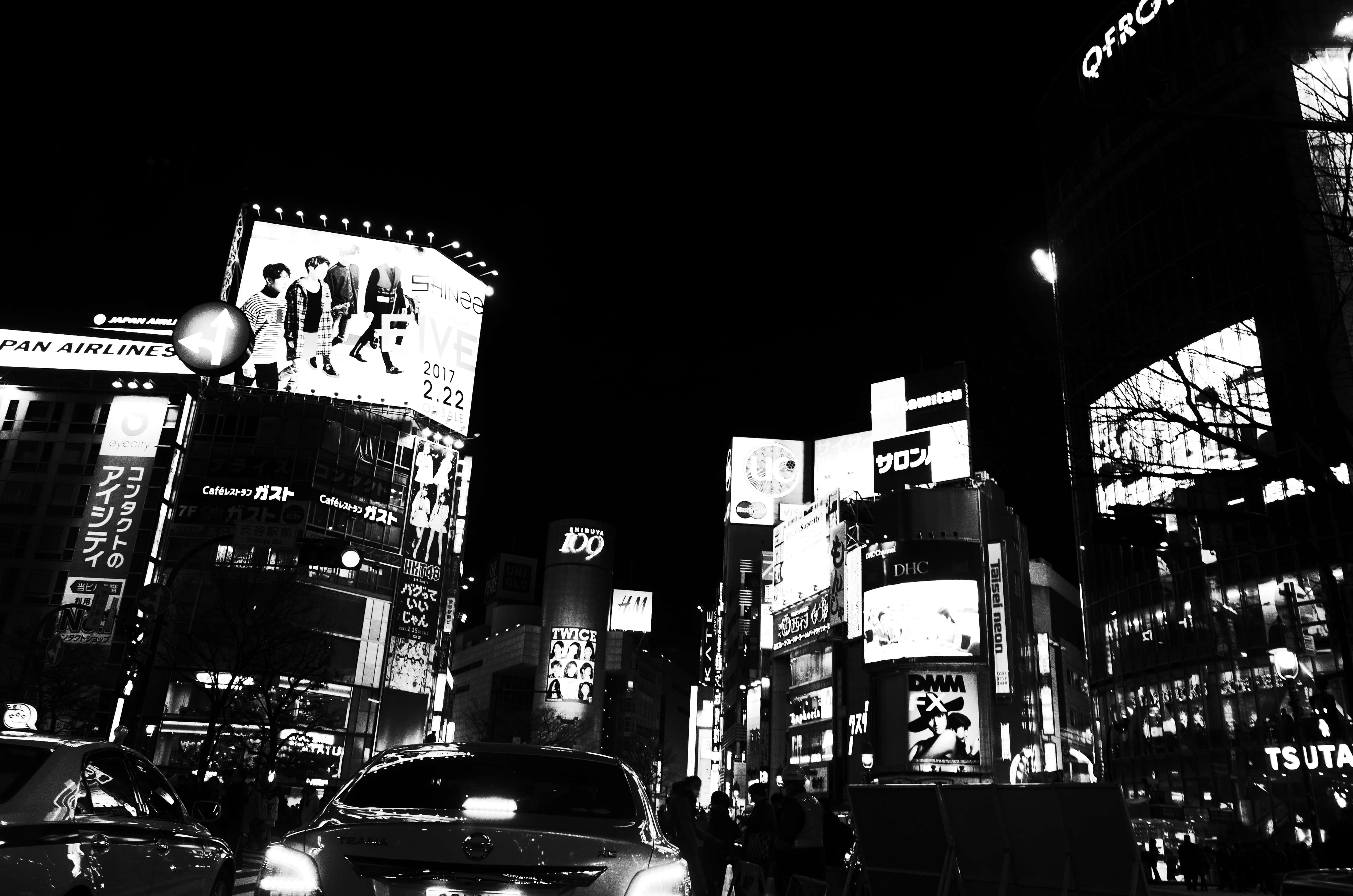 Japan Swart En Wit Shibuya Muurpapier