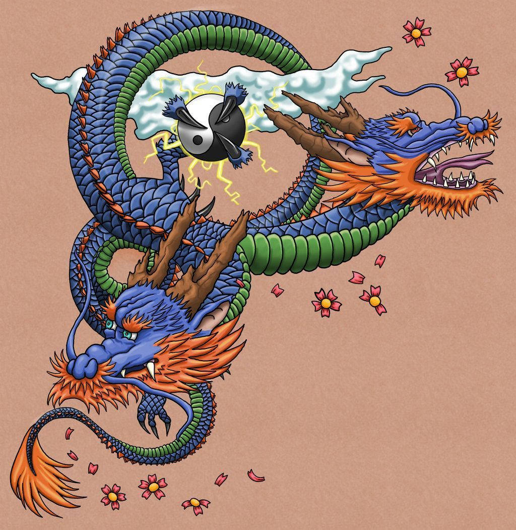 Japanese Draak Rekenaar Met Yin-Yang Muurpapier