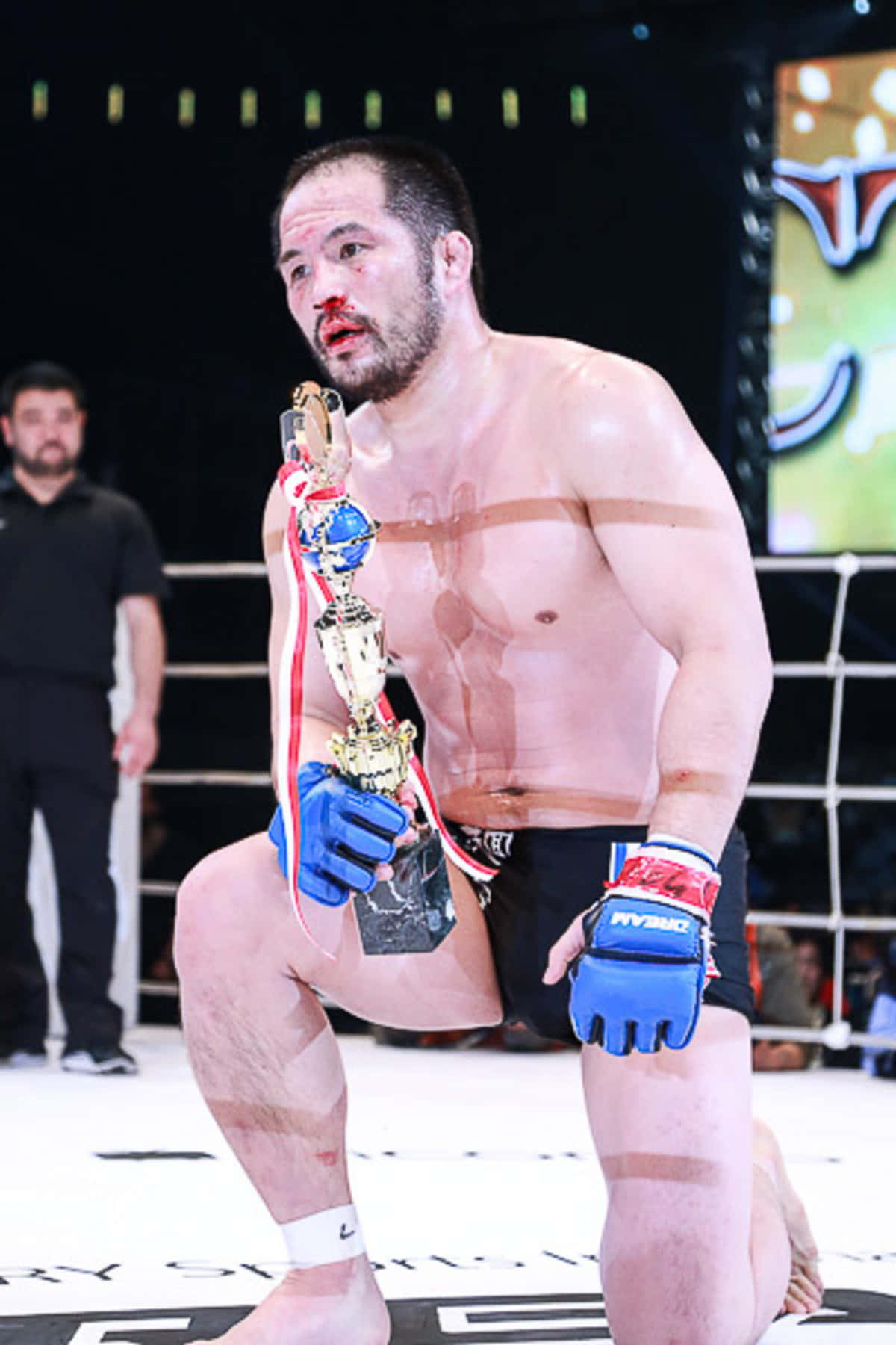 Japanese MMA-vegter Hayato Sakurai Bloederige Gesig Muurpapier