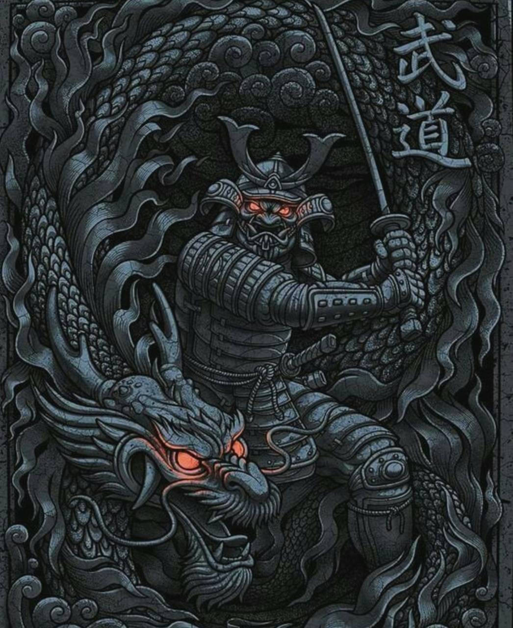 Japanese Samurai Gloeiende Oë Muurpapier
