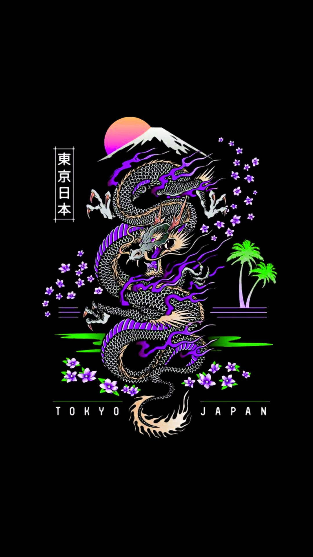 Japannese Draak Kuns Met Berg Fuji Muurpapier