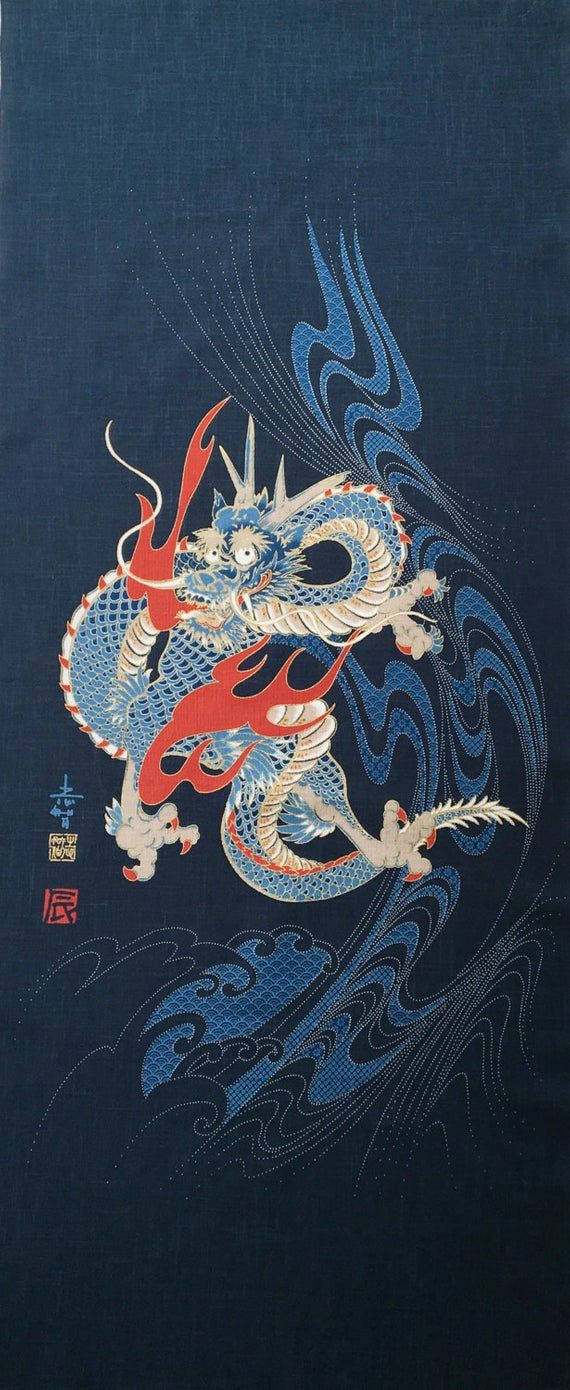 Japannese Draak Kuns Gestileerde Blou Draak Muurpapier