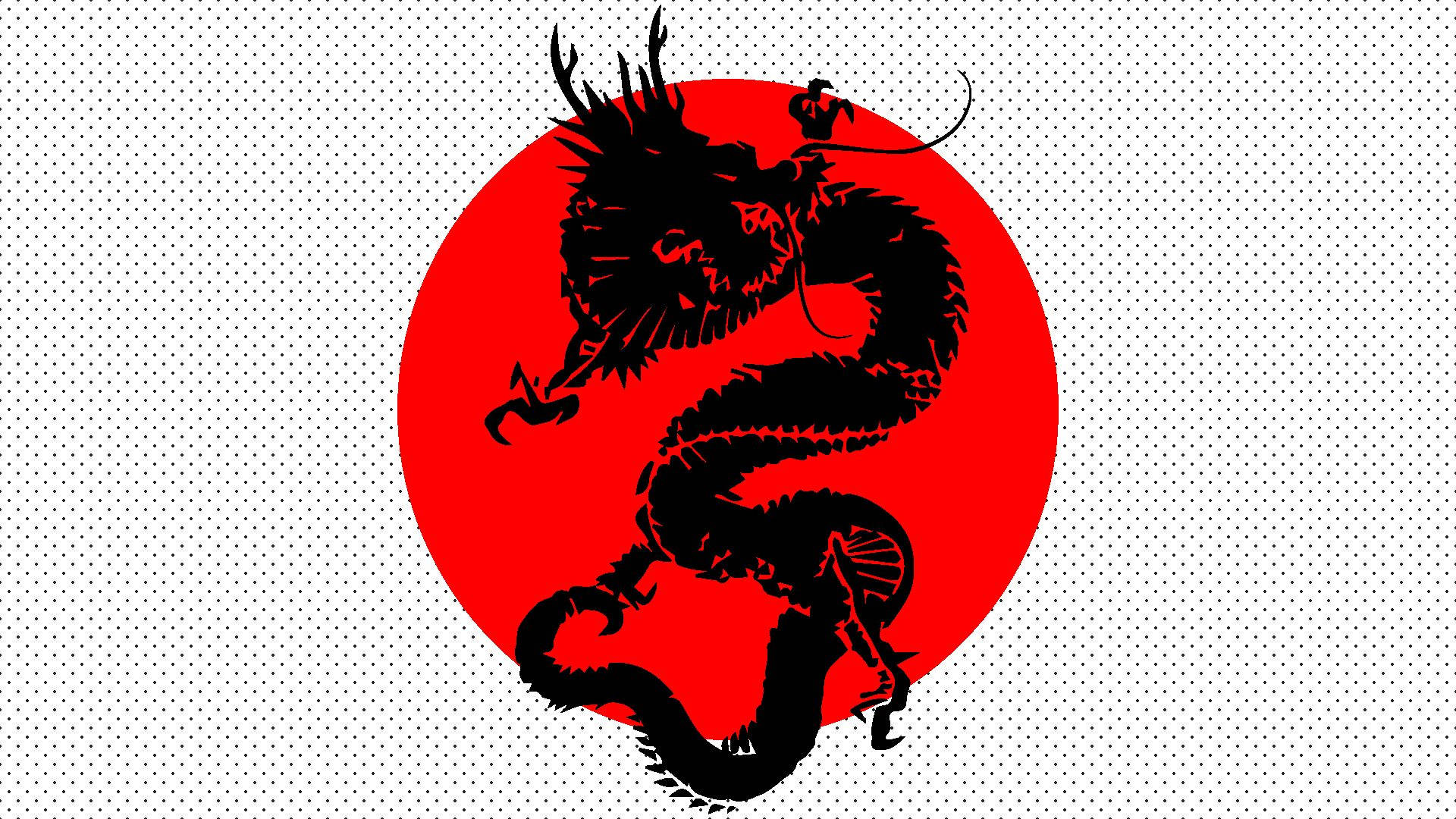 Japannese Draak Kuns Op Japannese Vlag Muurpapier