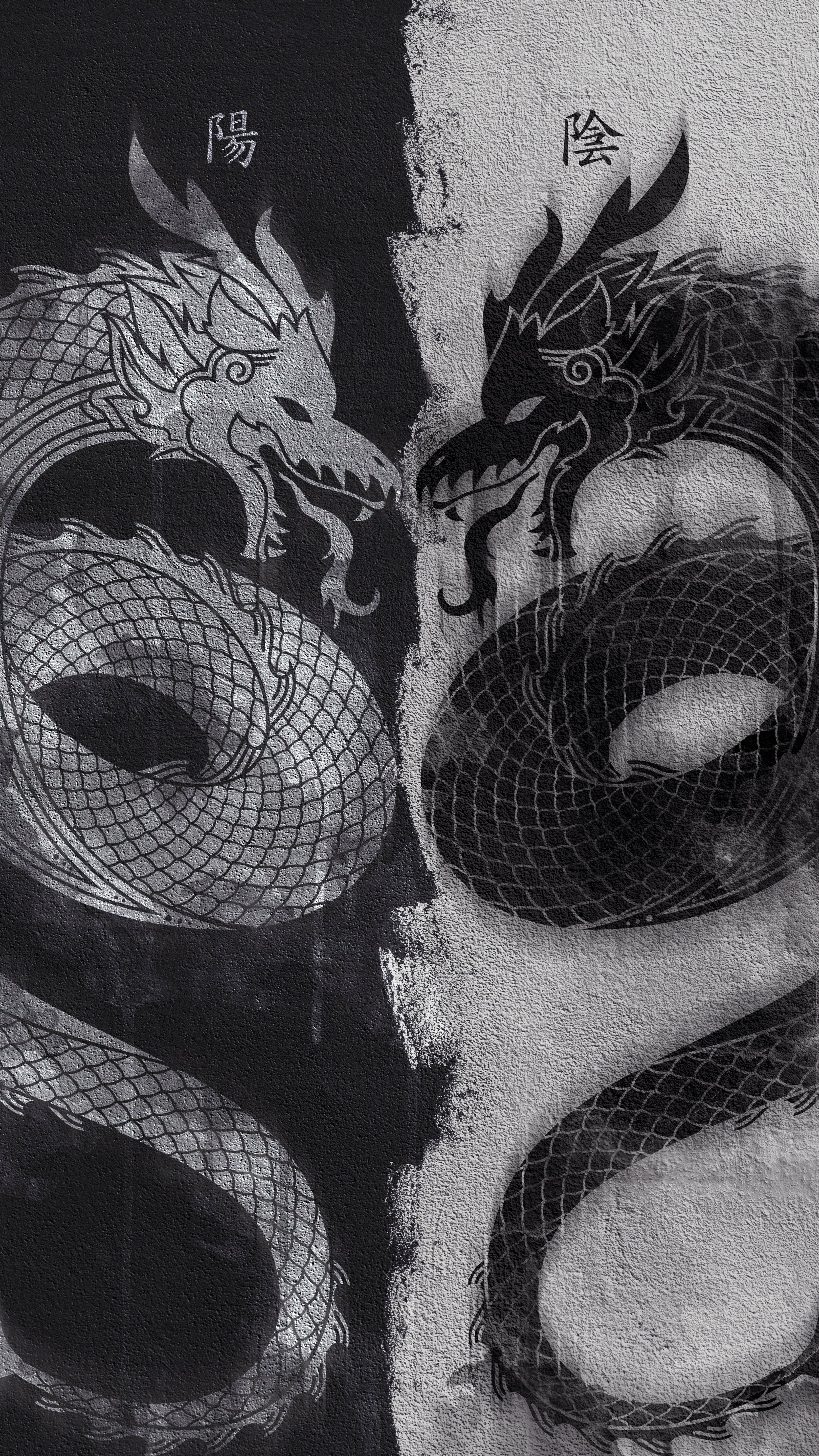 Japannese Draak Kuns Yin Yang Kleure Muurpapier