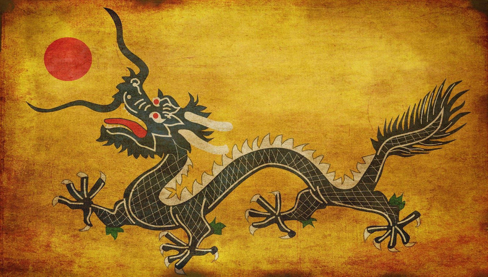 Japannese Draak Rekenaar Rooi Son Muurpapier