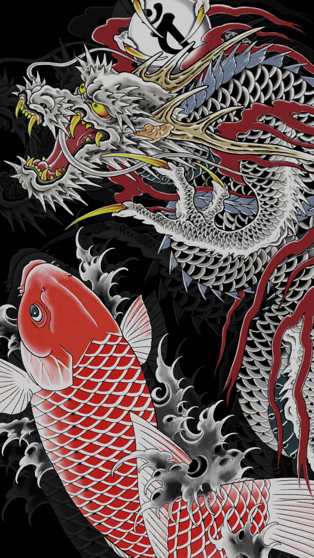 Japannese Draakkuns en Japannese Koi Muurpapier