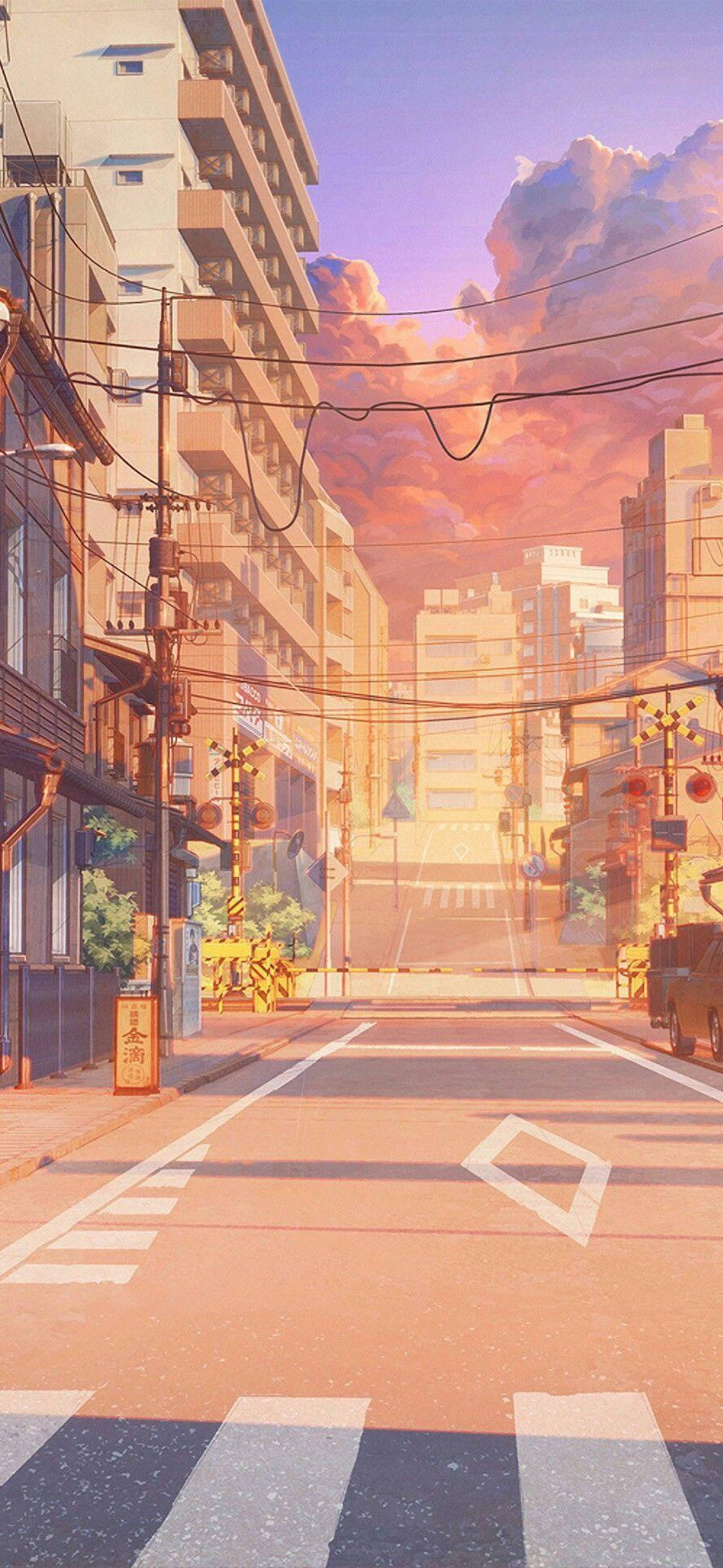 Japannese Estetika - Sagte Pastelstraat as iPhone-agtergrond Muurpapier