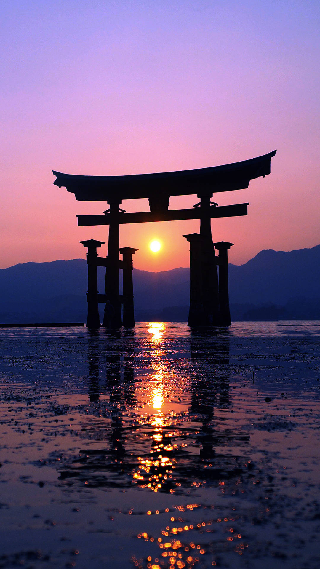 Japannese Estetiese iPhone Torii Silhoeët Muurpapier
