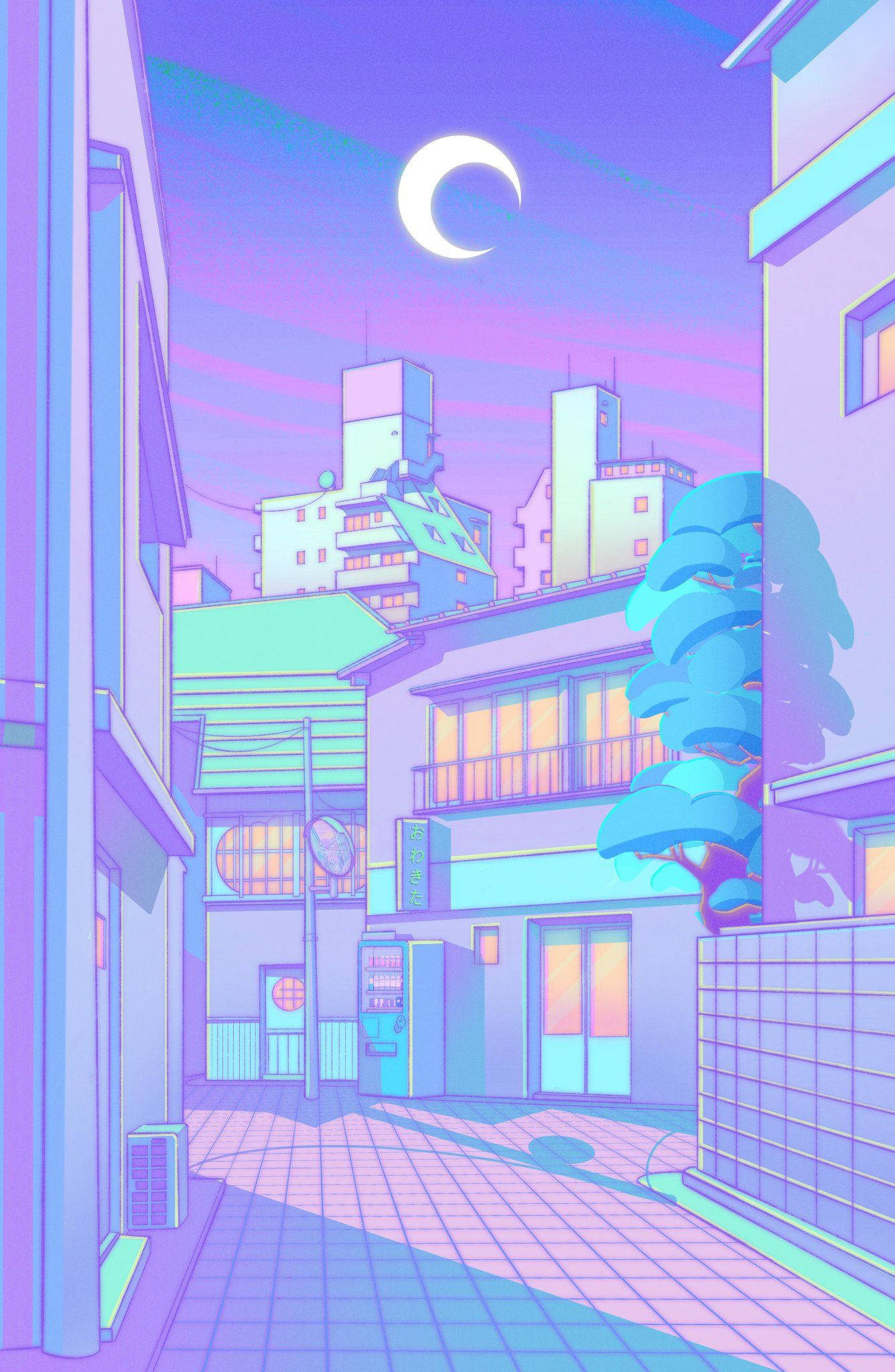 Japannese Pastelpers Straat Muurpapier