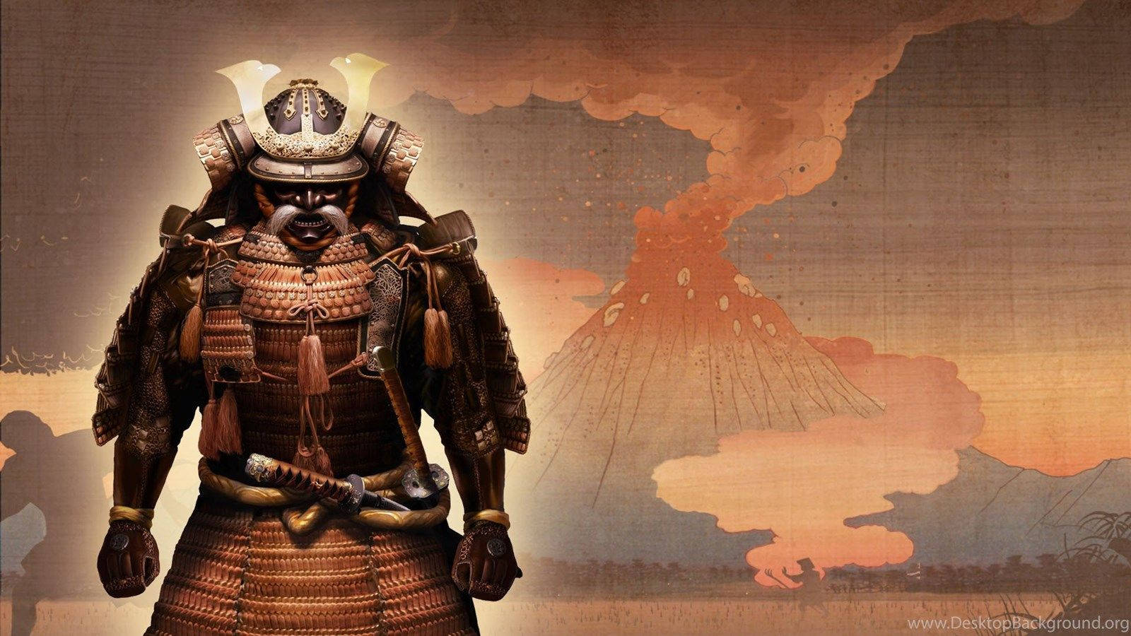 Japannese Samoerai Vulkaan Muurpapier