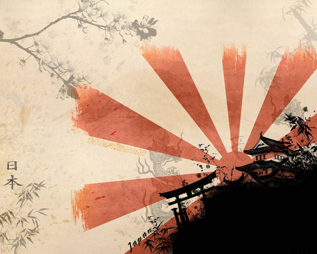 Japannese Samurai Opkomende Son Muurpapier