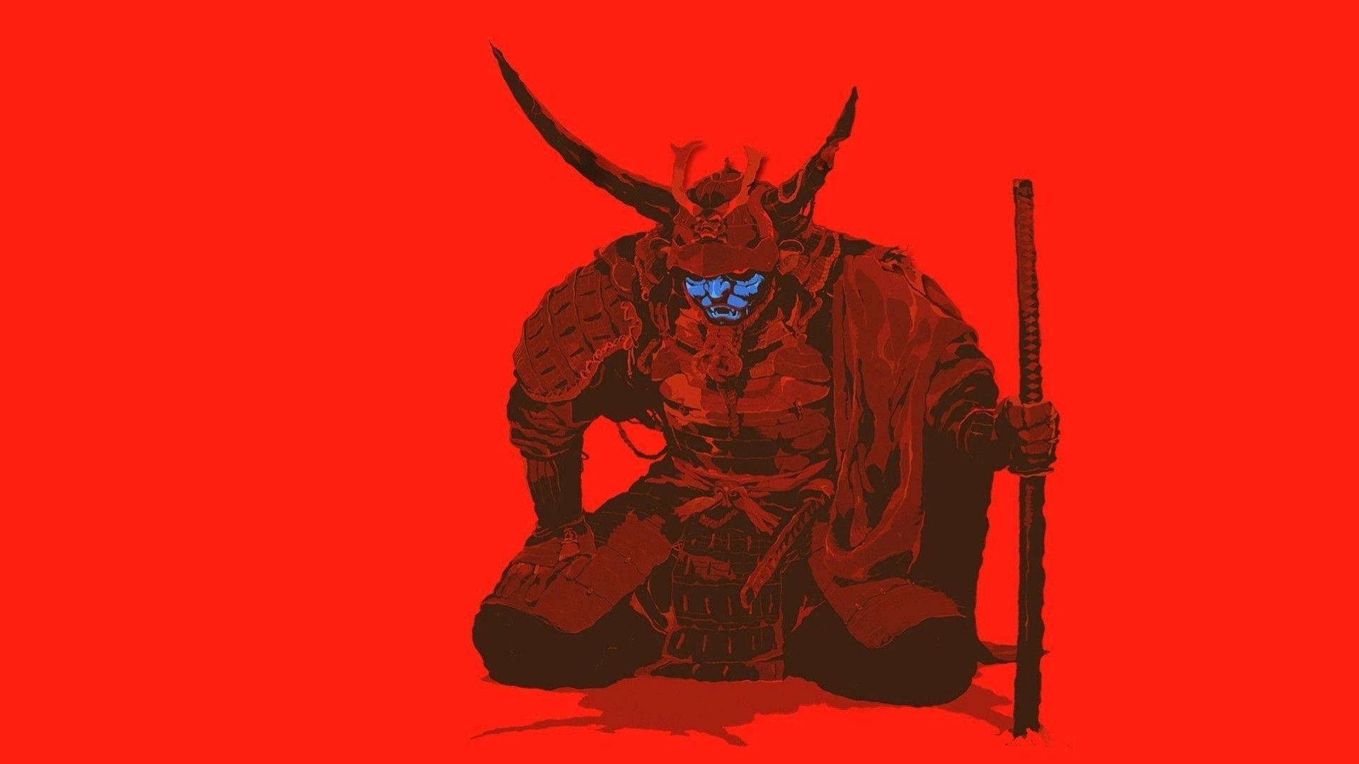 Japannese Samurai Rooi Tema Muurpapier