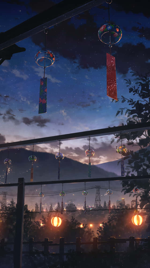 Japannese Windklokkies Nag Animasie Toneel