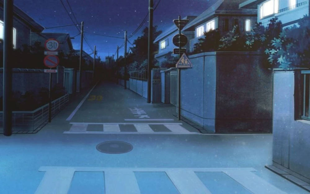 Japanse Anime Donker Straat Nag Muurpapier