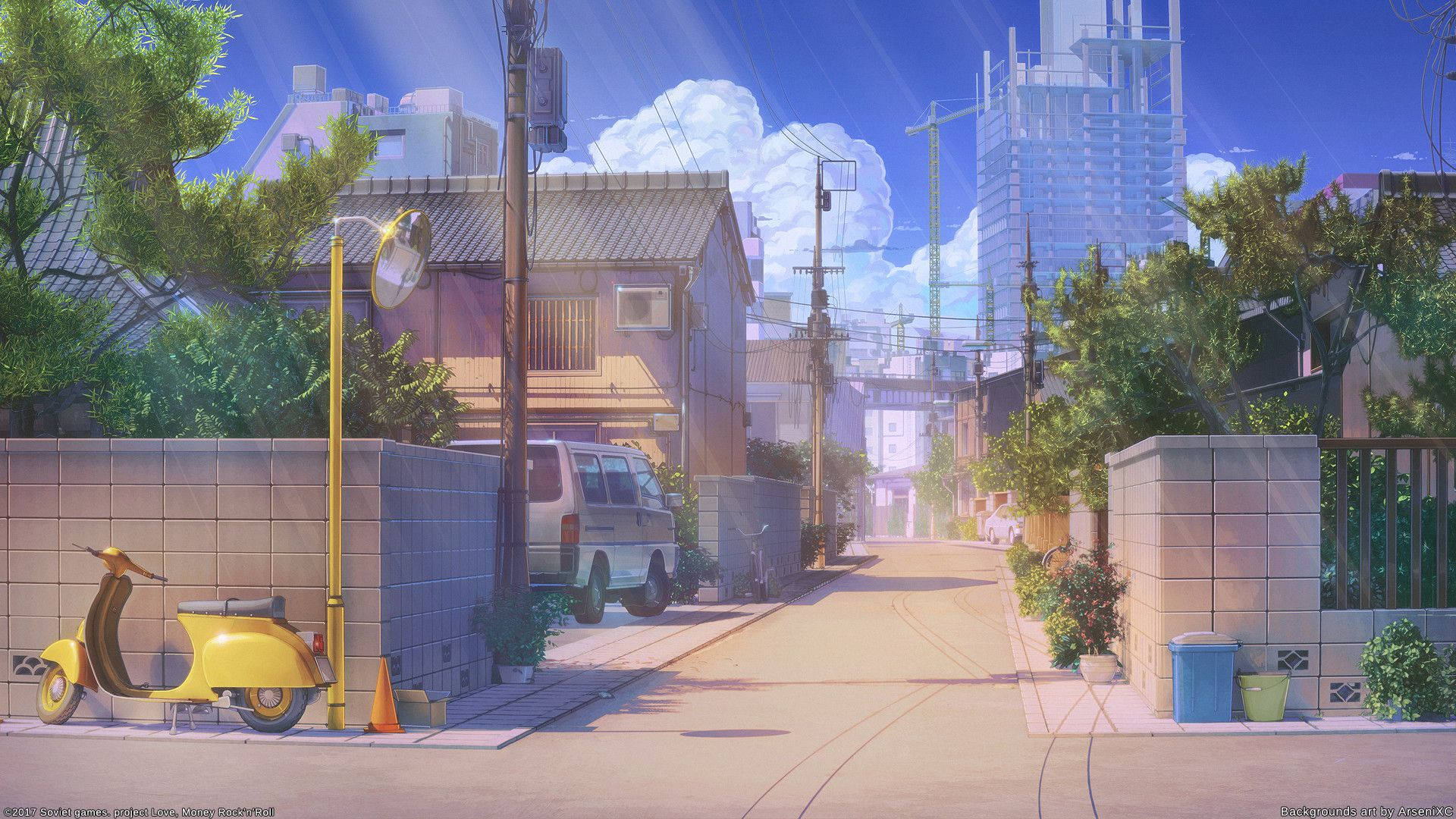 Japanse Anime Straat Bedags Muurpapier
