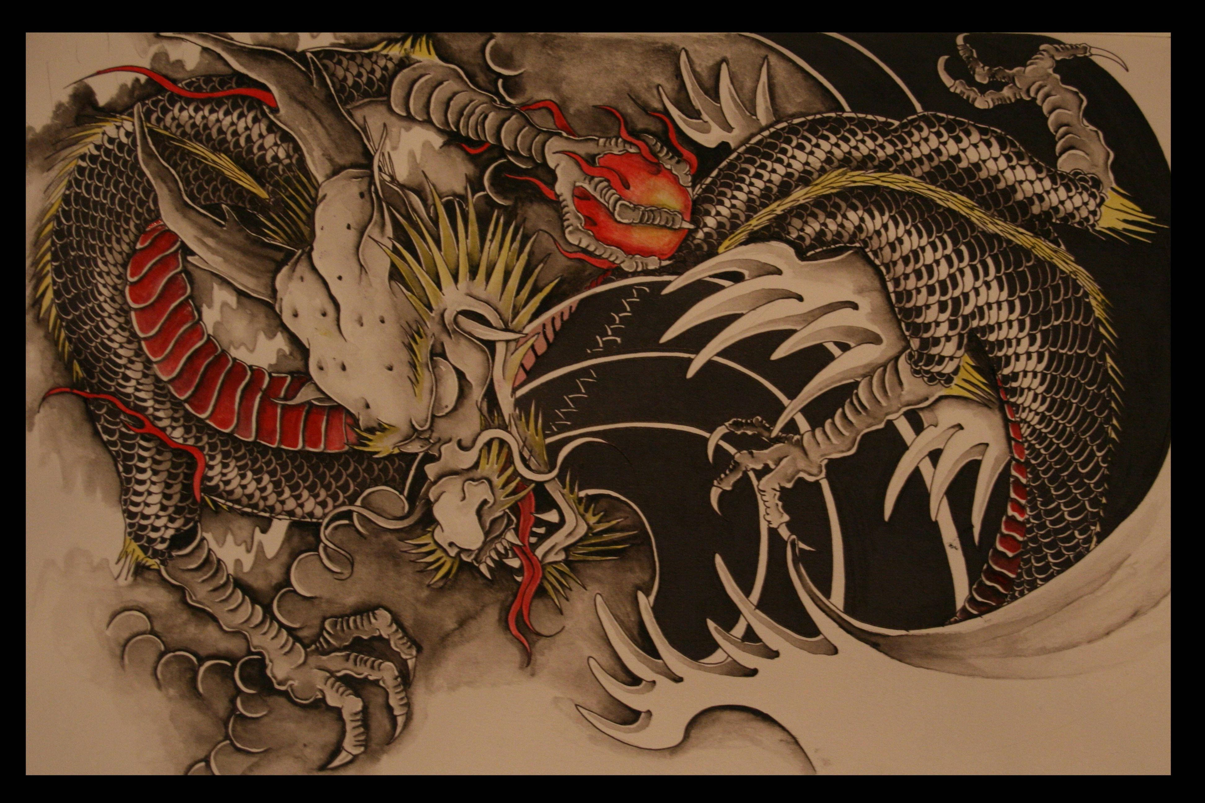 Japanse Draak Rekenaar Koel Tekening Muurpapier