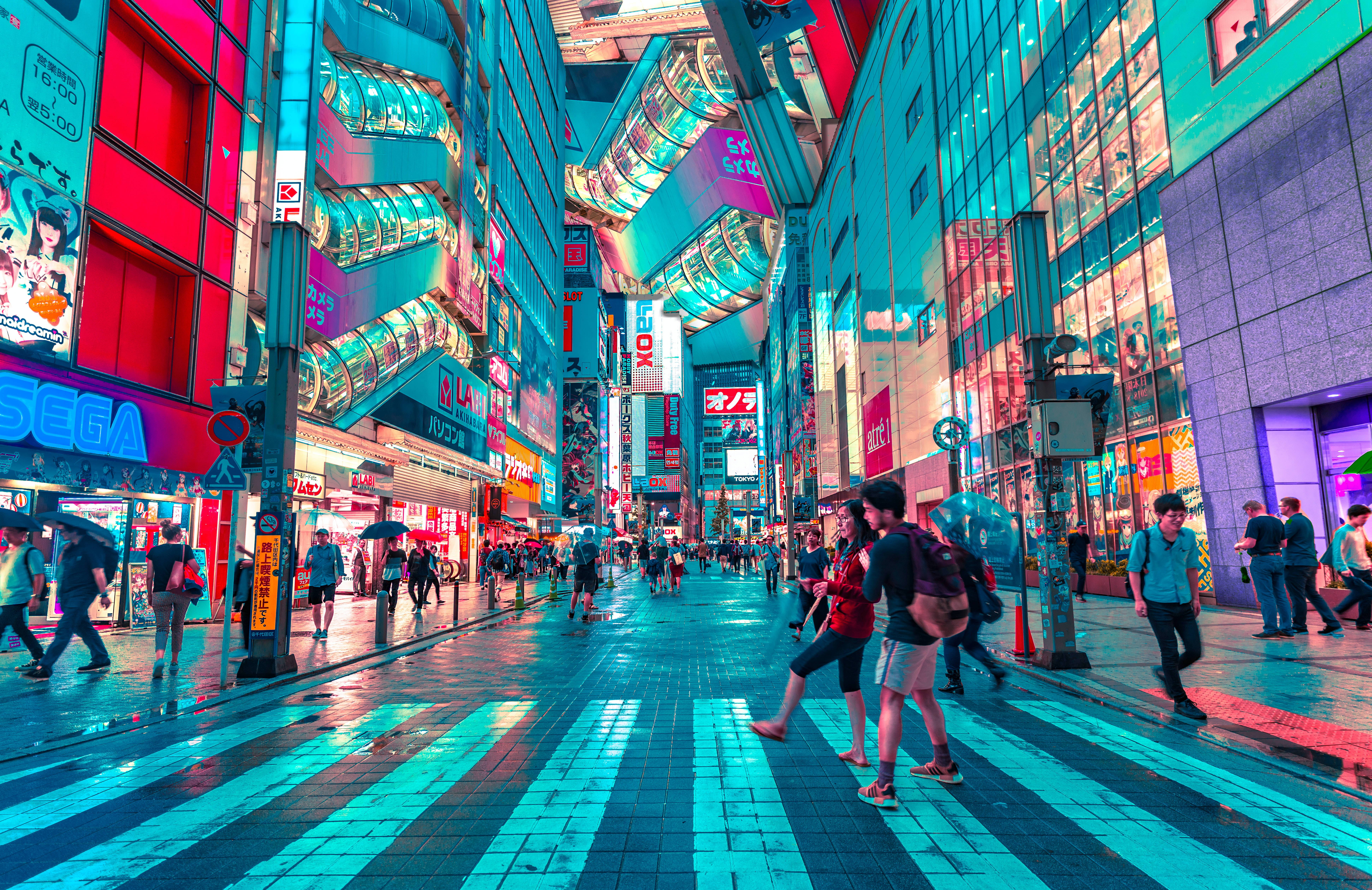 Japanse HD Besige Tokio-straat Muurpapier