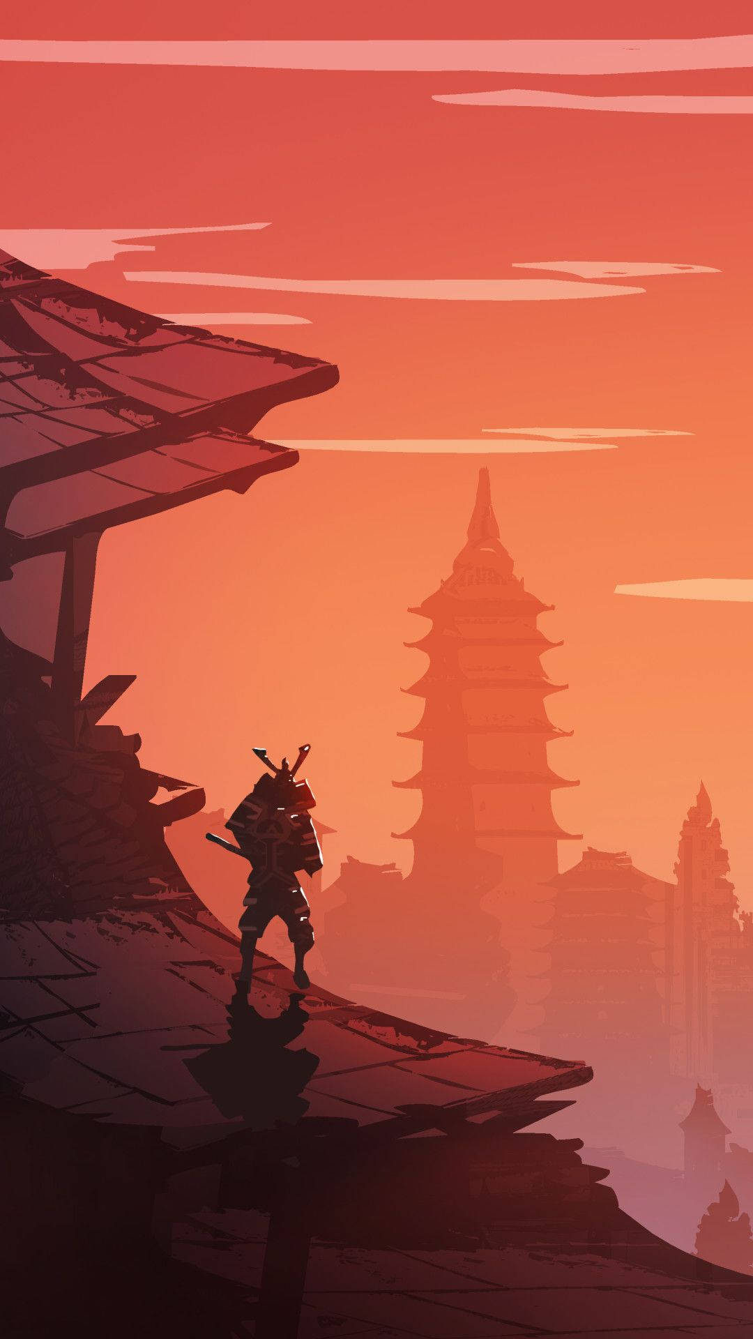 Japanse Samurai Sonsondergang Tempel Muurpapier