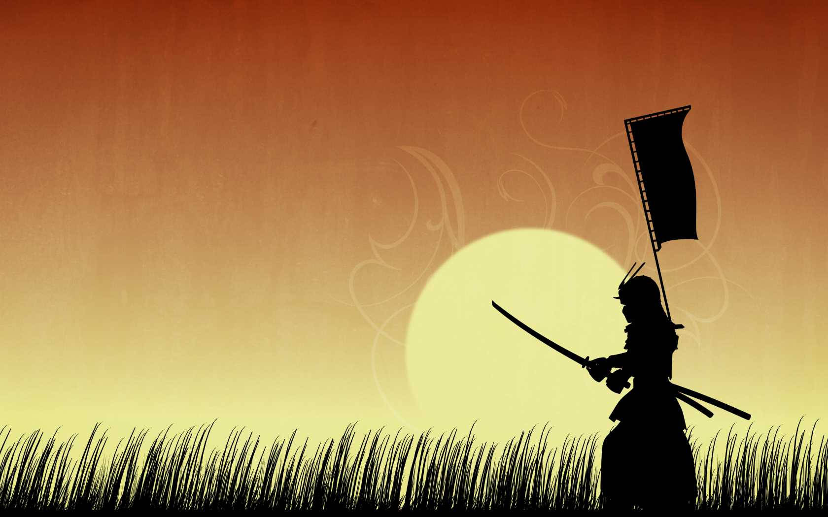 Japanse Samurai Grasveld Oefening Muurpapier