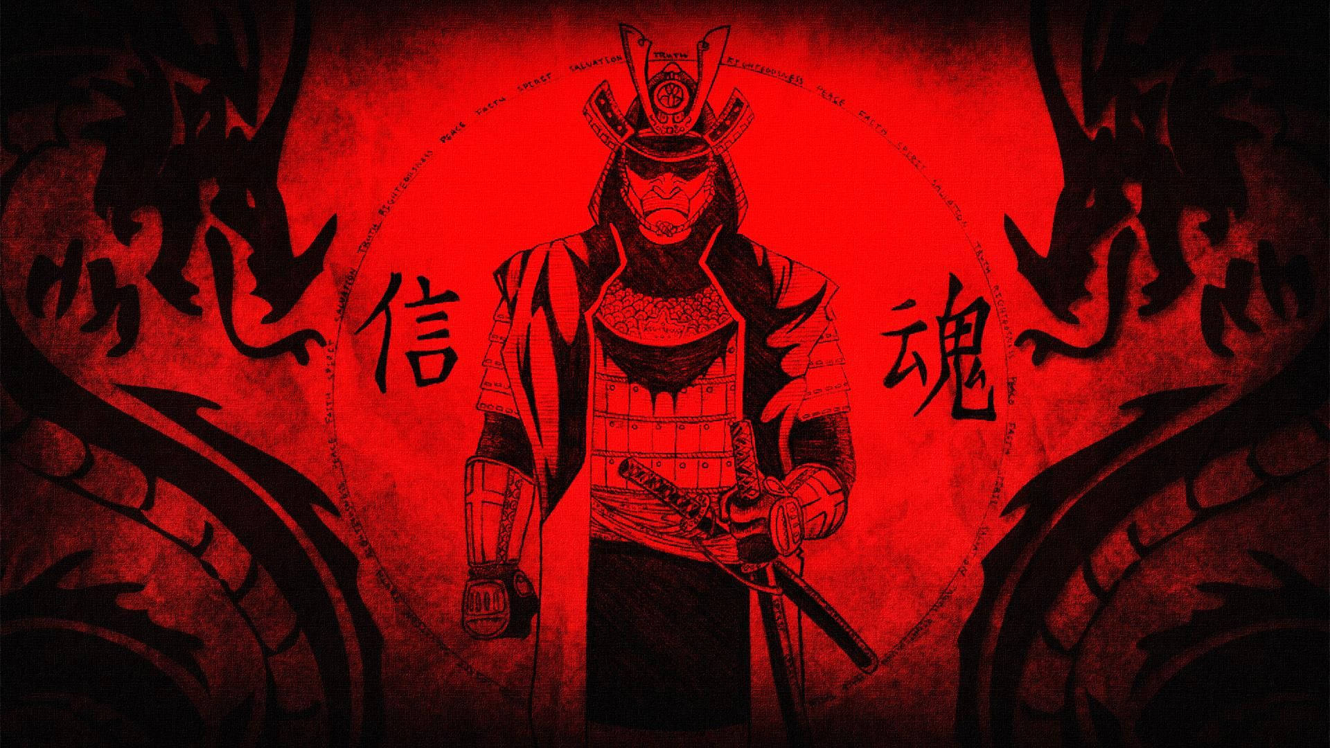 Japanse Samurai Rooi Tweeling Draak Muurpapier