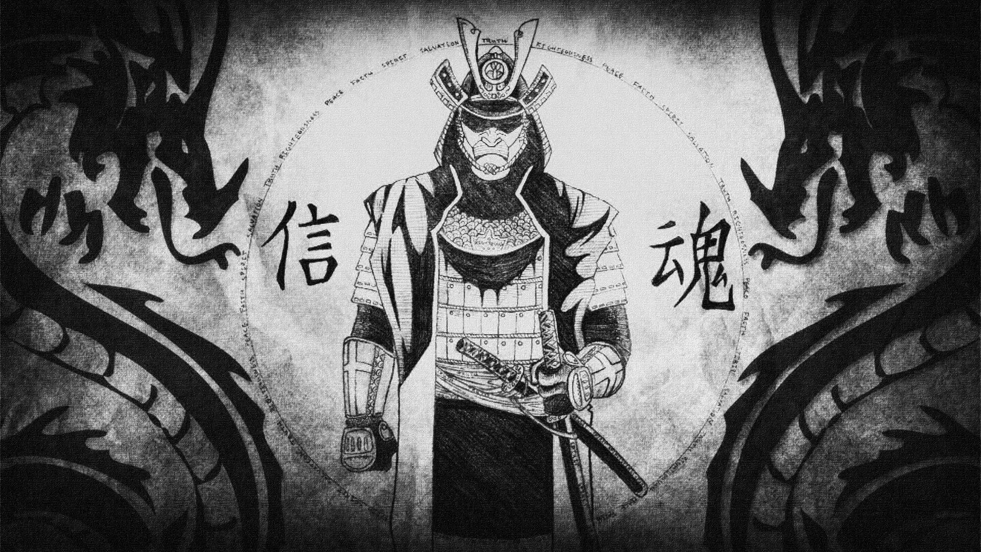 Japanse Samurai Tweeling Draak Muurpapier