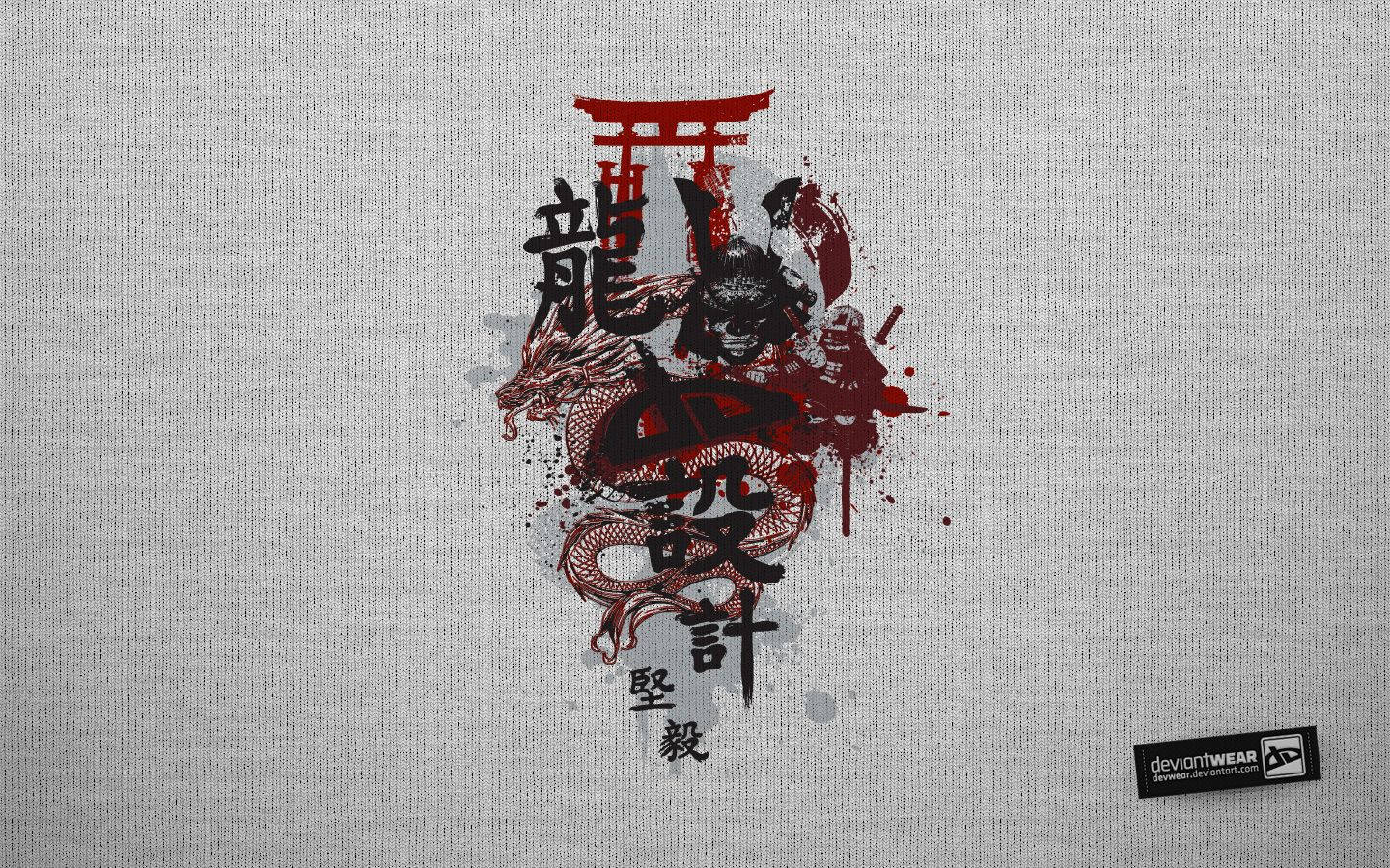 Japanse Samurai Draak en Torii Muurpapier