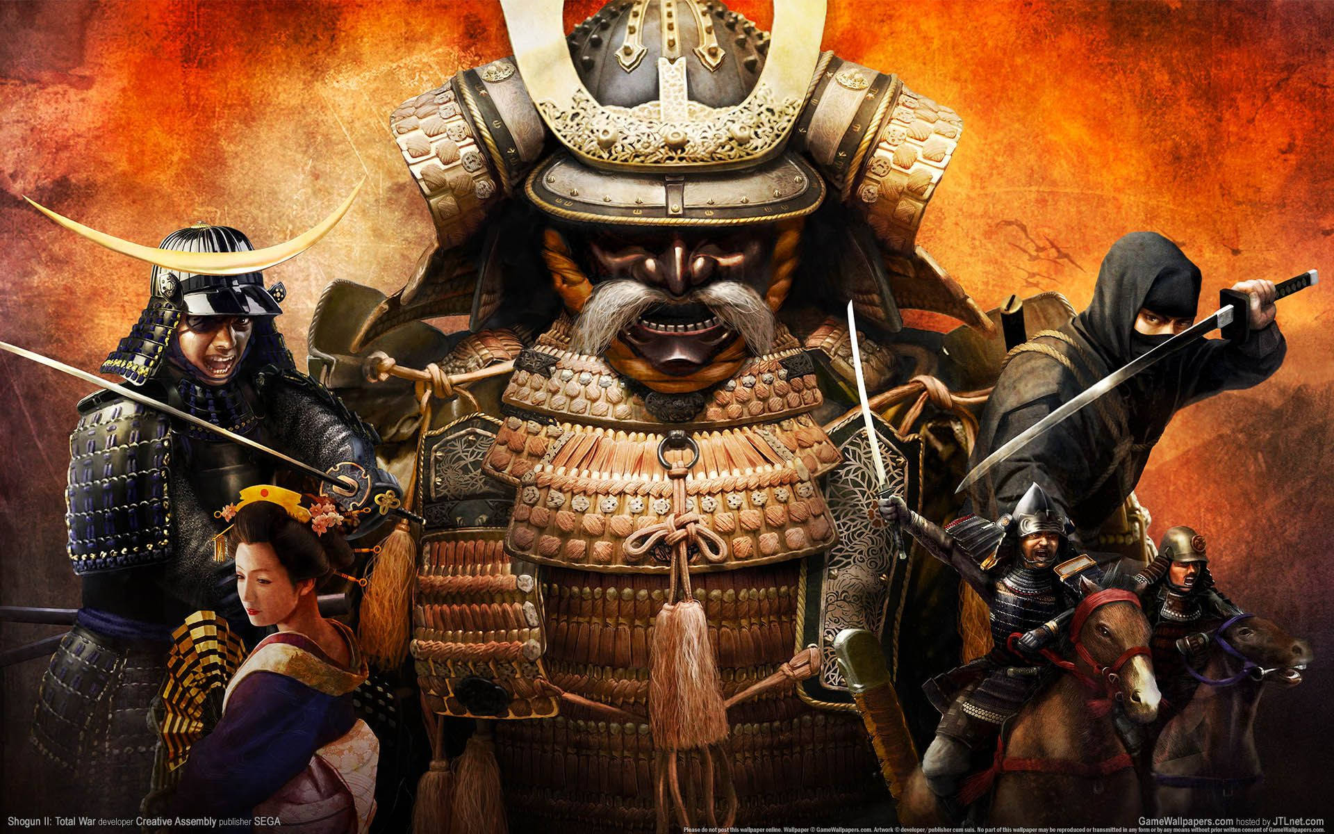 Japanse Samurai met Geisha en Ninjas Muurpapier