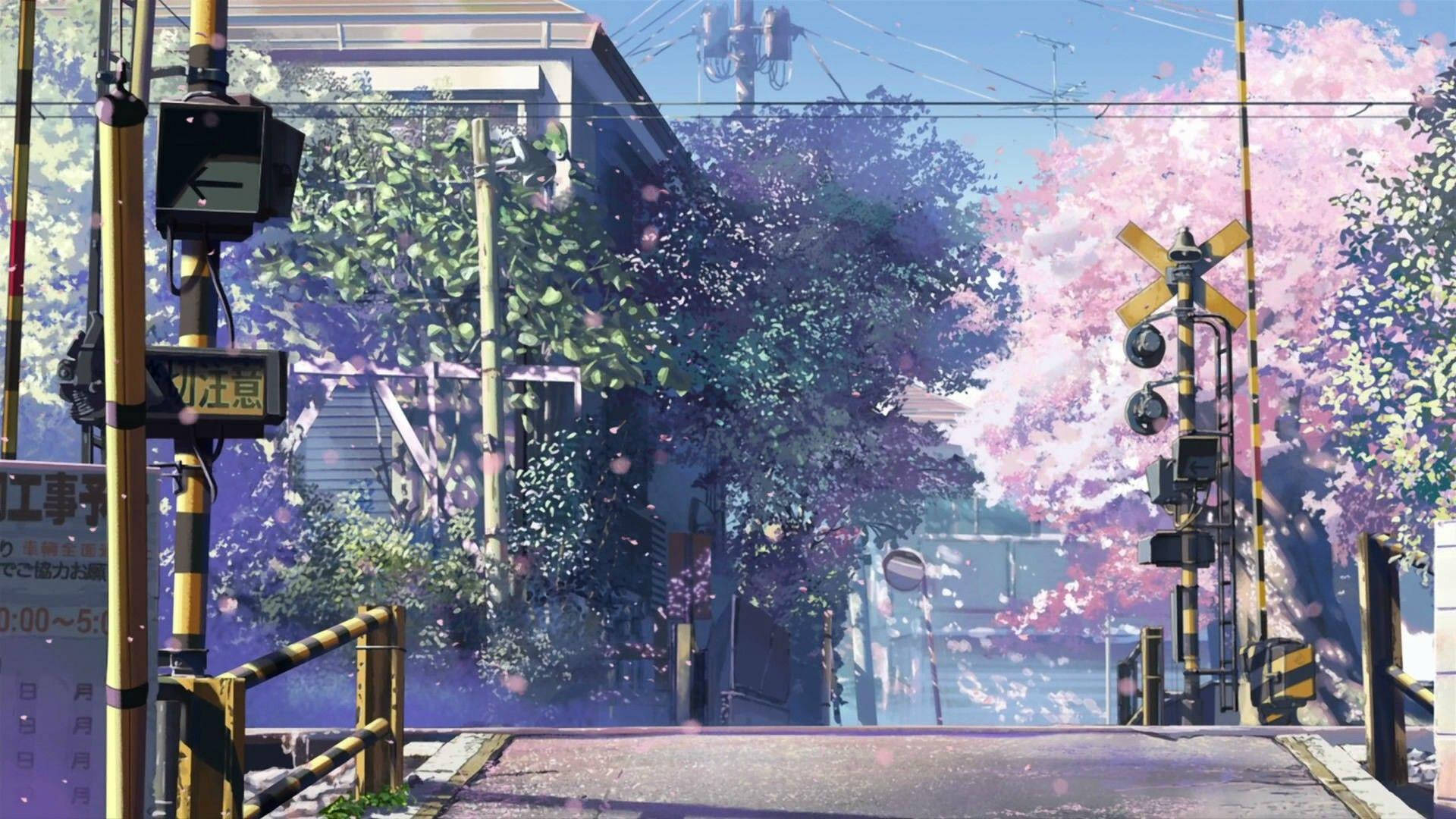 Japanse Stad Anime Lente Muurpapier