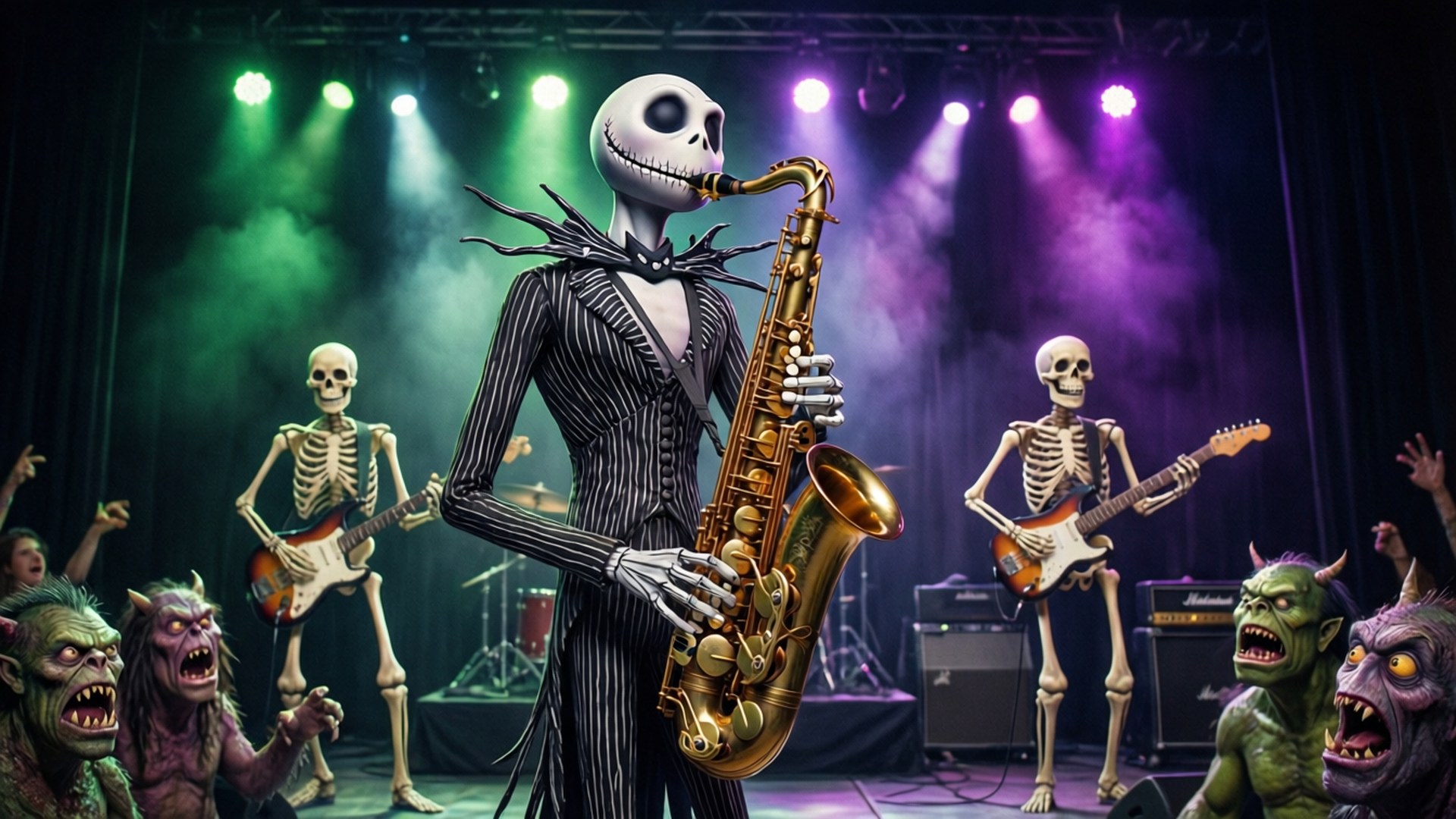 Jazz in Halloween Dorp Muurpapier