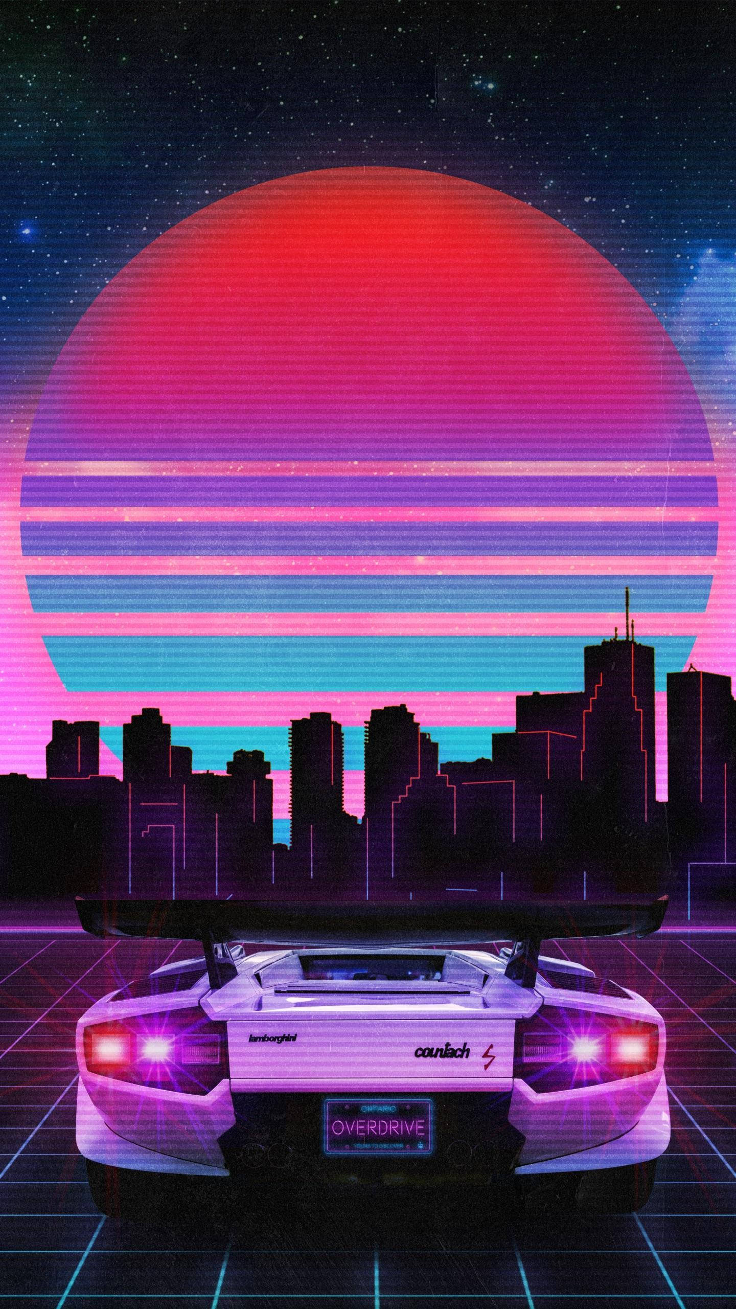 JDM Kar Estetiek Met Vaporwave Sonsondergang Muurpapier