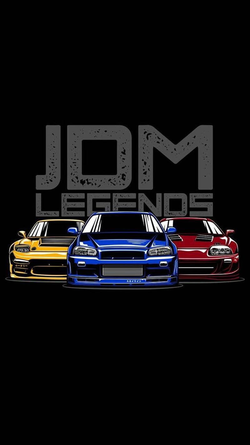 JDM-motors op swart agtergrond Muurpapier
