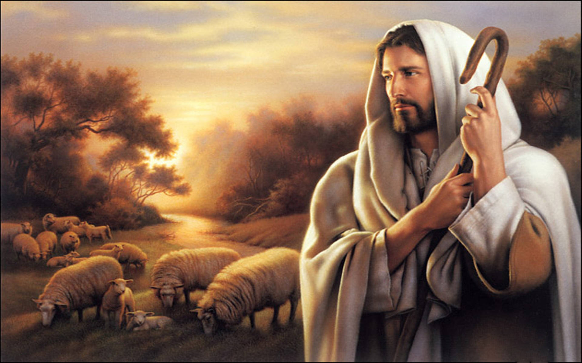 Jesus met Staf-rekenaaragtergrond Muurpapier