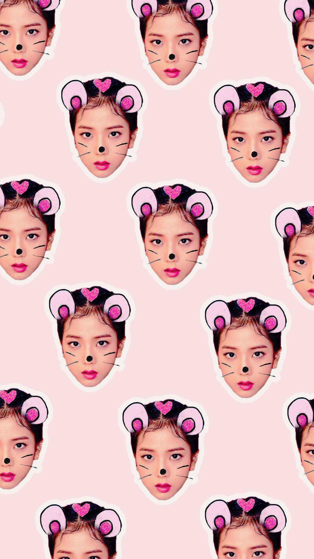 Oulike patroon-agtergrond van Blackpink Jisoo met dierore op pienk agtergrond