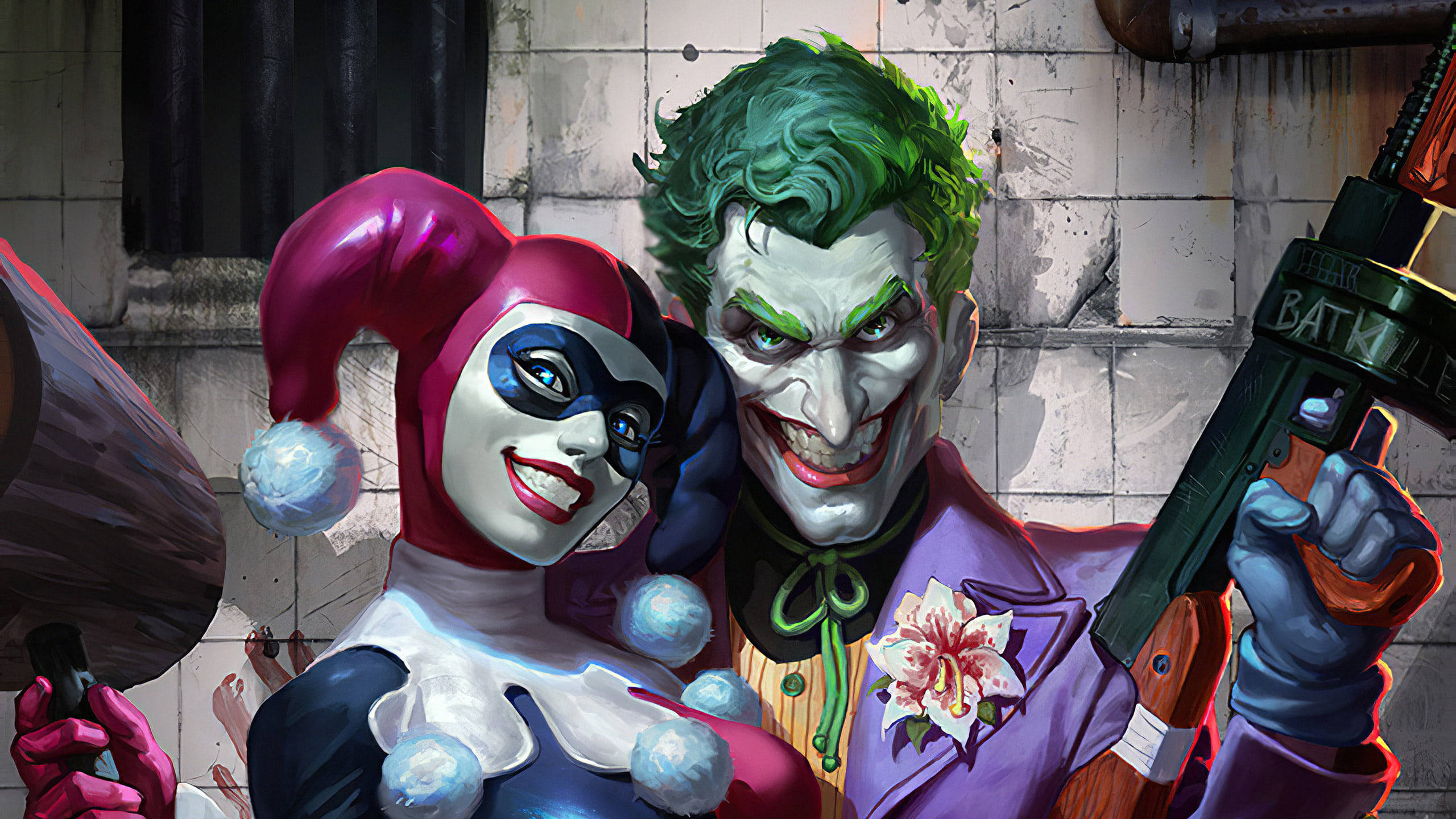 Joker en Harley Quinn met Wapens Muurpapier