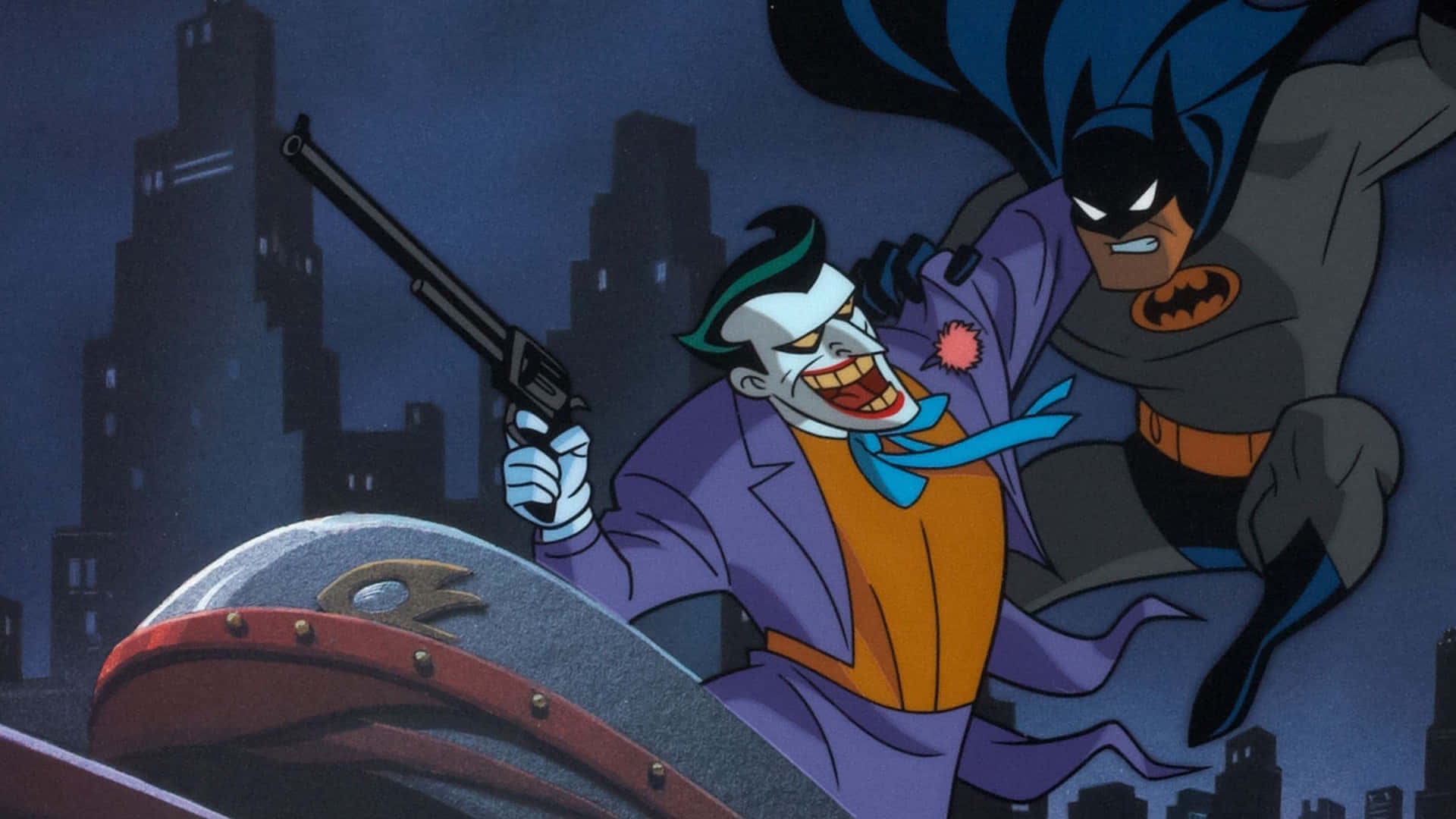 Joker wat 'n geweer vashou uit Batman The Animated Series Muurpapier