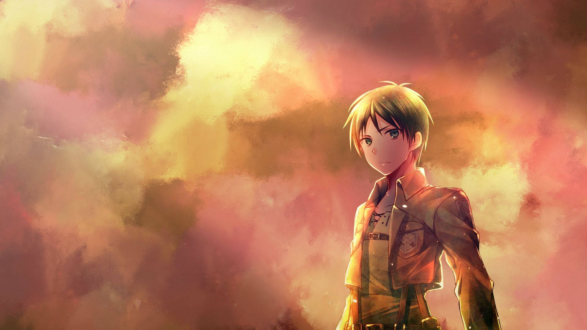 Attack on Titan Eren Jaeger in sy militêre uniform-agtergrond. — Attack On Titan Muurpapier