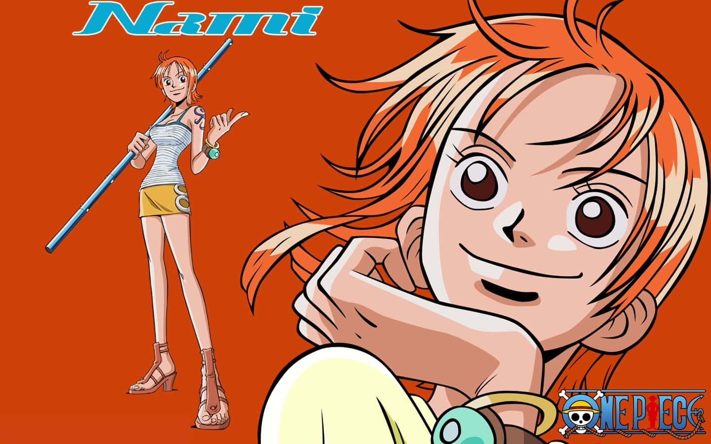 Jong Nami One Piece teen Donker Oranje Agtergrond Muurpapier