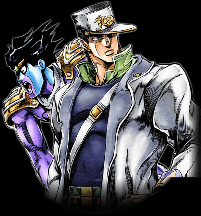 Jotaro en Star Platinum Illustrasie Muurpapier