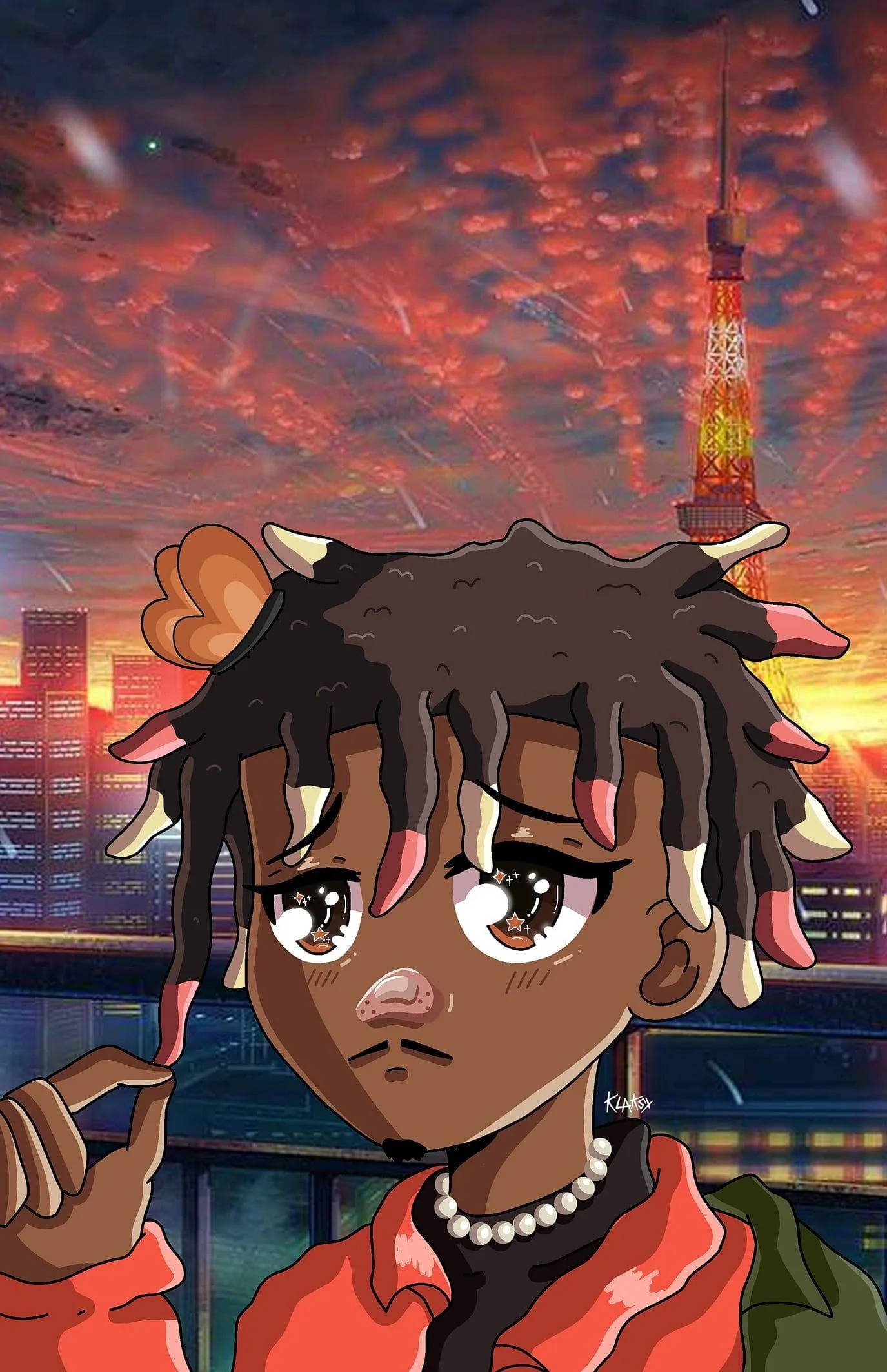 Juice Wrld Anime Met Sonsonderglug Muurpapier