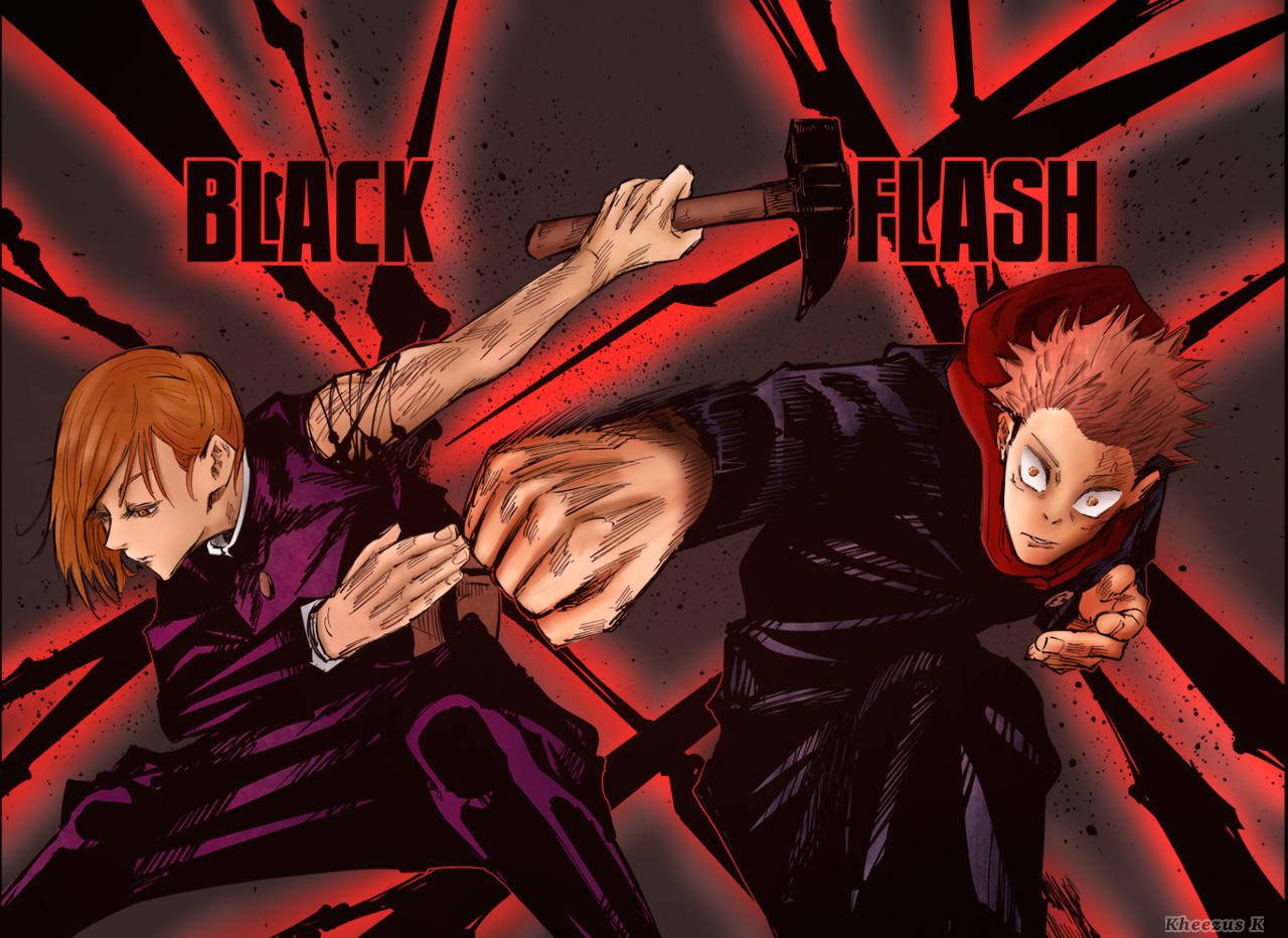 Jujutsu Kaisen se Itadori en Kugisaki wat swart flits gebruik agtergrond. — Jujutsu Kaisen Muurpapier