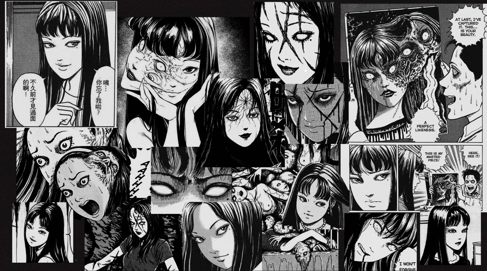 Junji Ito Tomie Kawakami-collage Muurpapier