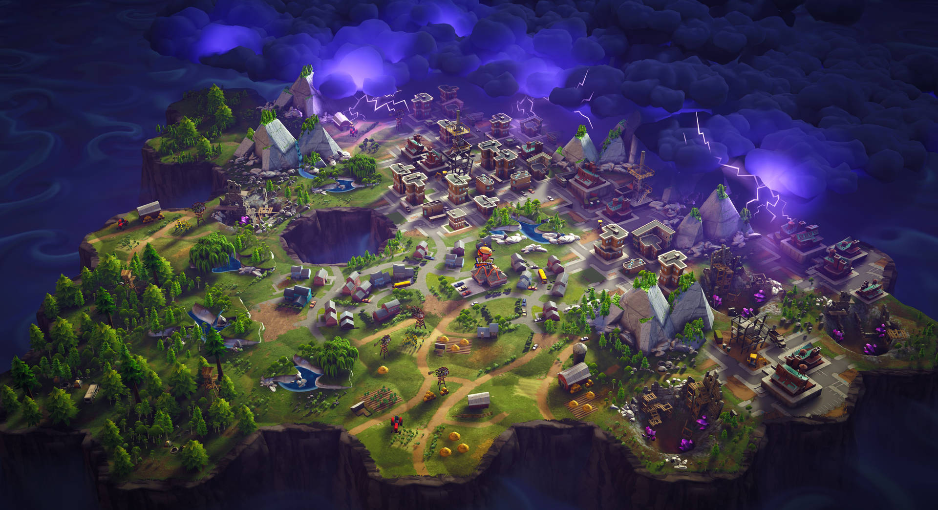 'n Kaart van die terreine in die speletjie Fortnite-agtergrond.