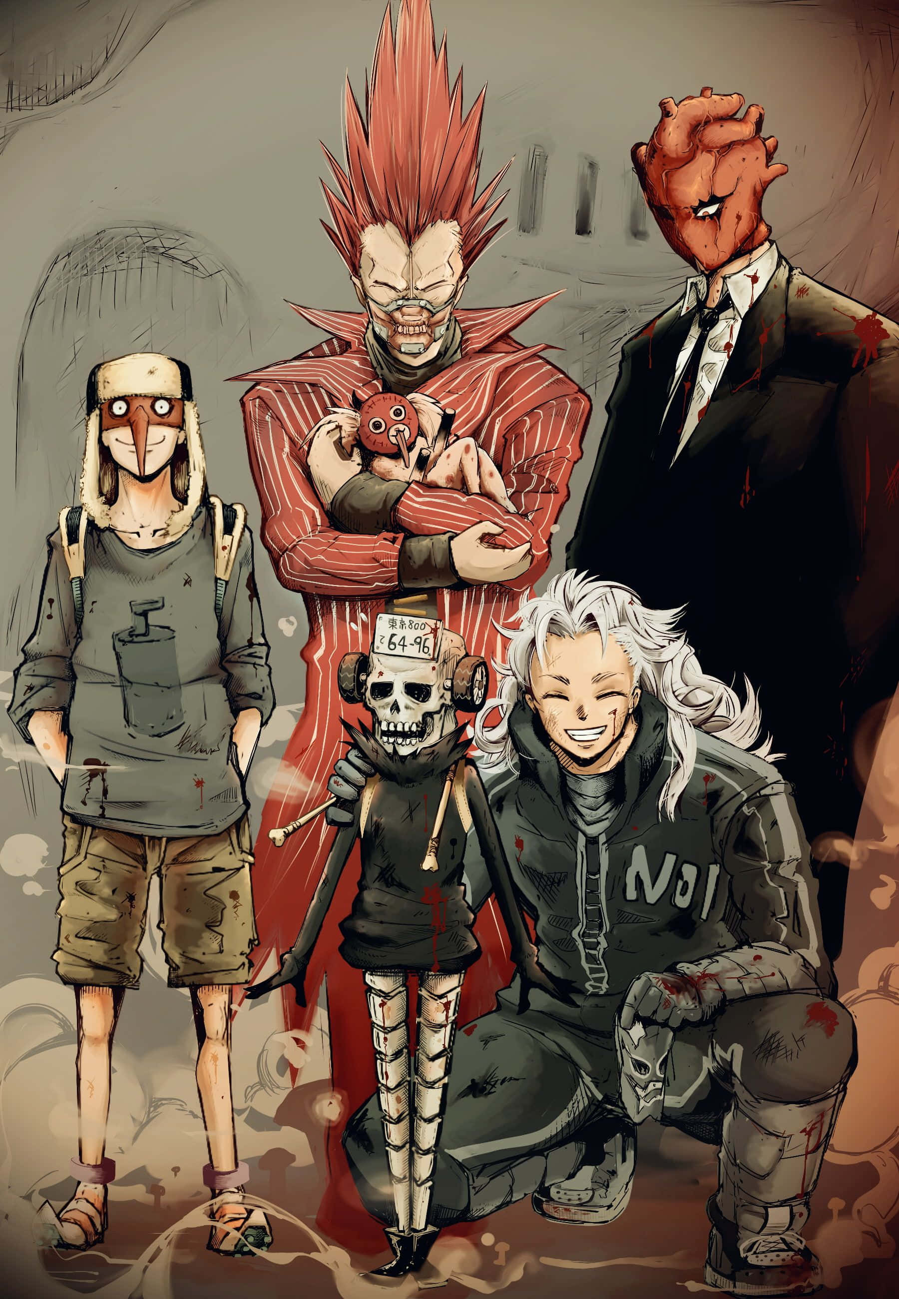 Kaiman, die hoofkarakter in Dorohedoro, gereed om sy vyande te takel Muurpapier